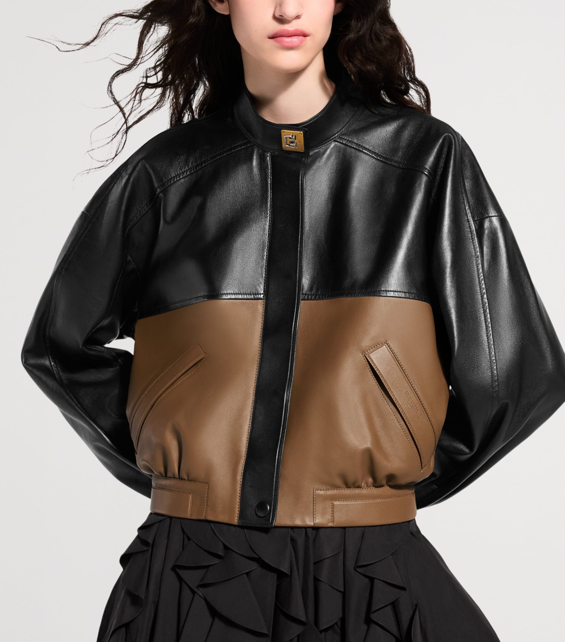 LOUIS VUITTON Womens Lambskin Colour-Block Bomber Jacket Black Image 3