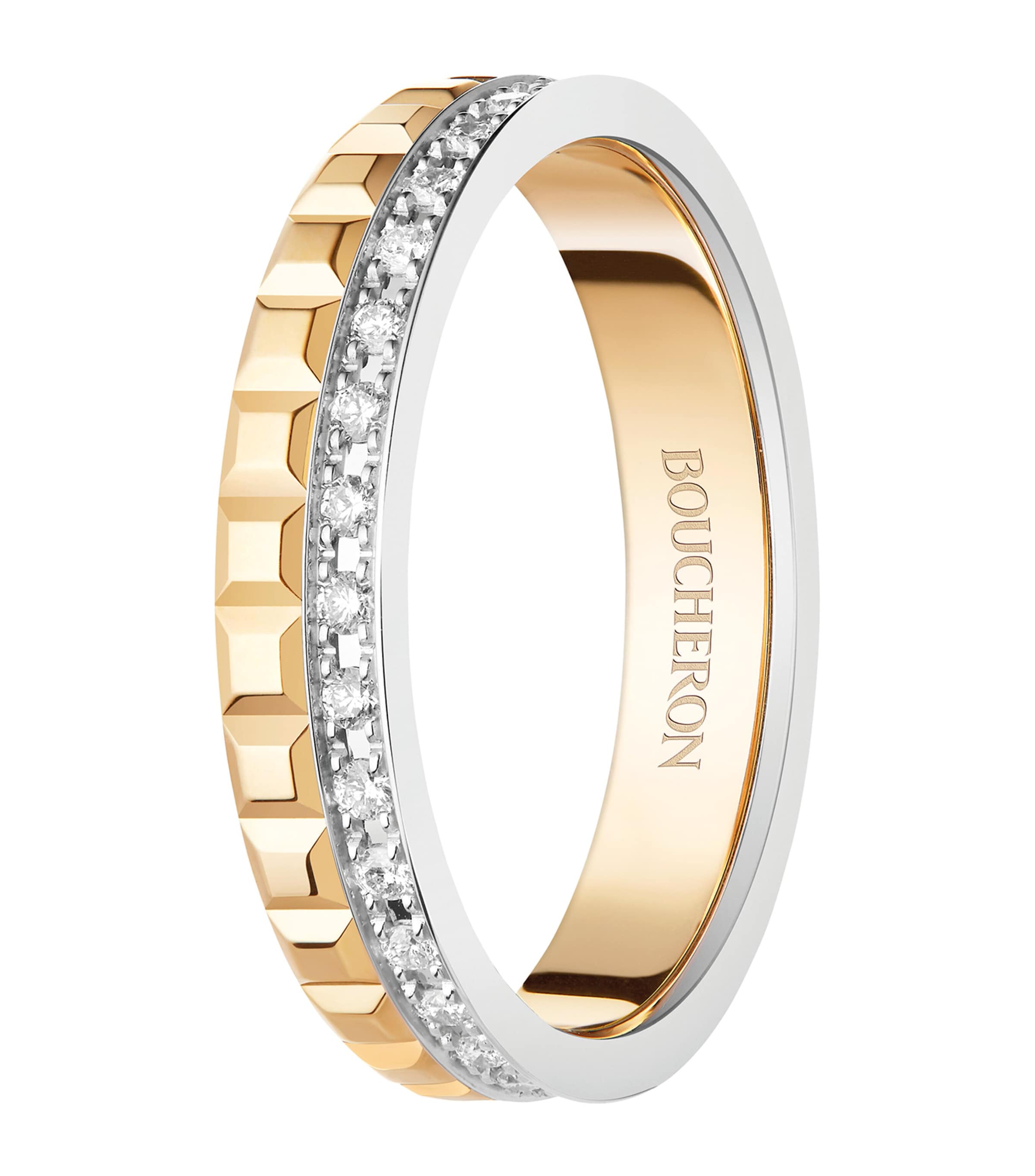 Yellow Gold, White Gold and Diamond Quatre Wedding Band GOLD Image 3