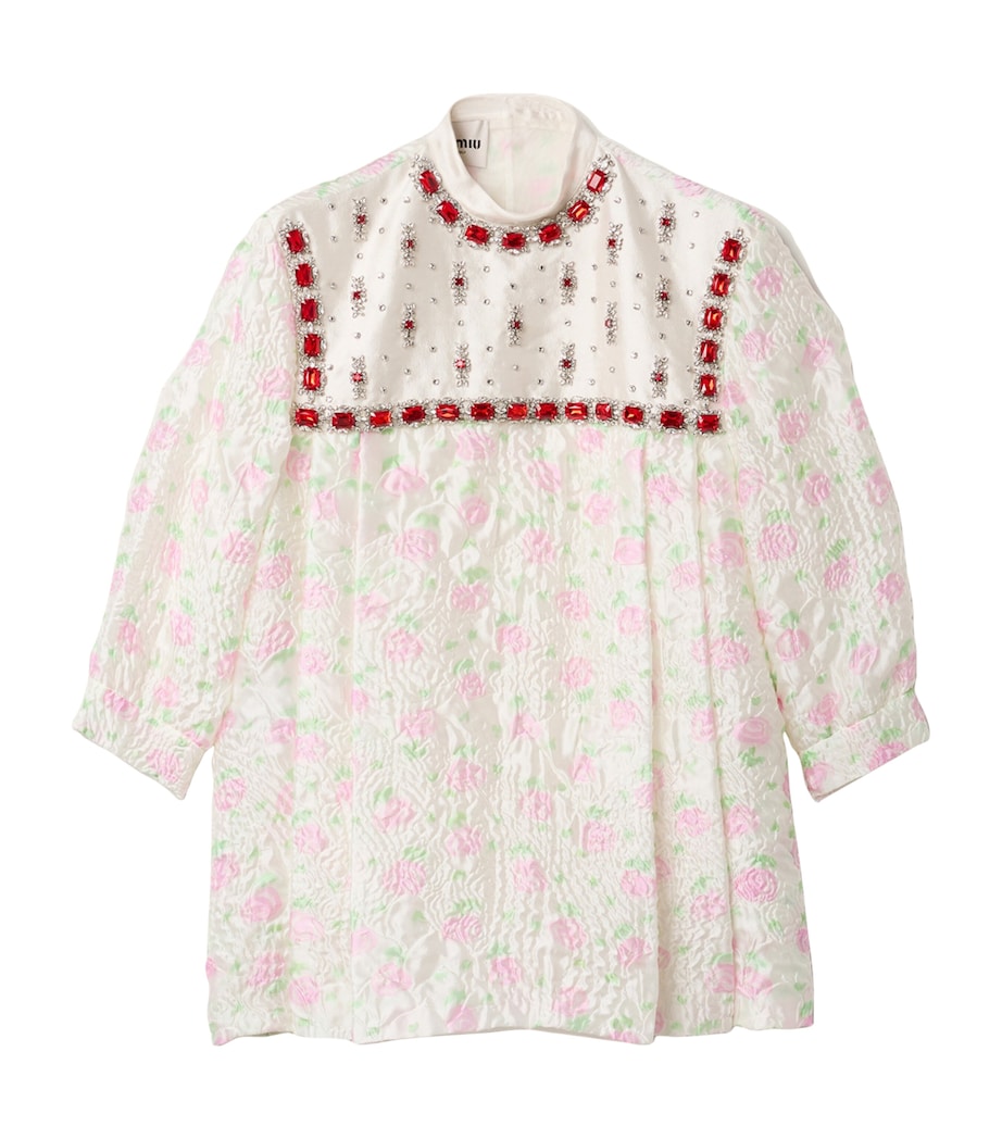 Miu Miu Womens Cloqué Floral Embellished Mini Dress Image 1