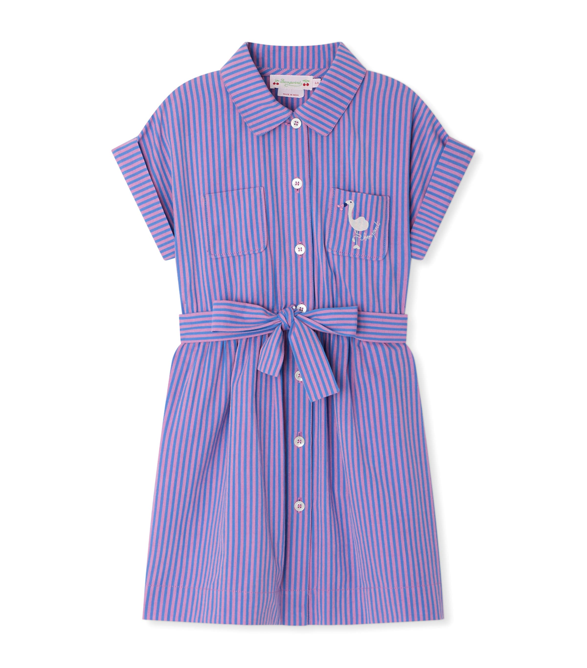 Bonpoint Gisele Striped Embroidered Dress In Purple