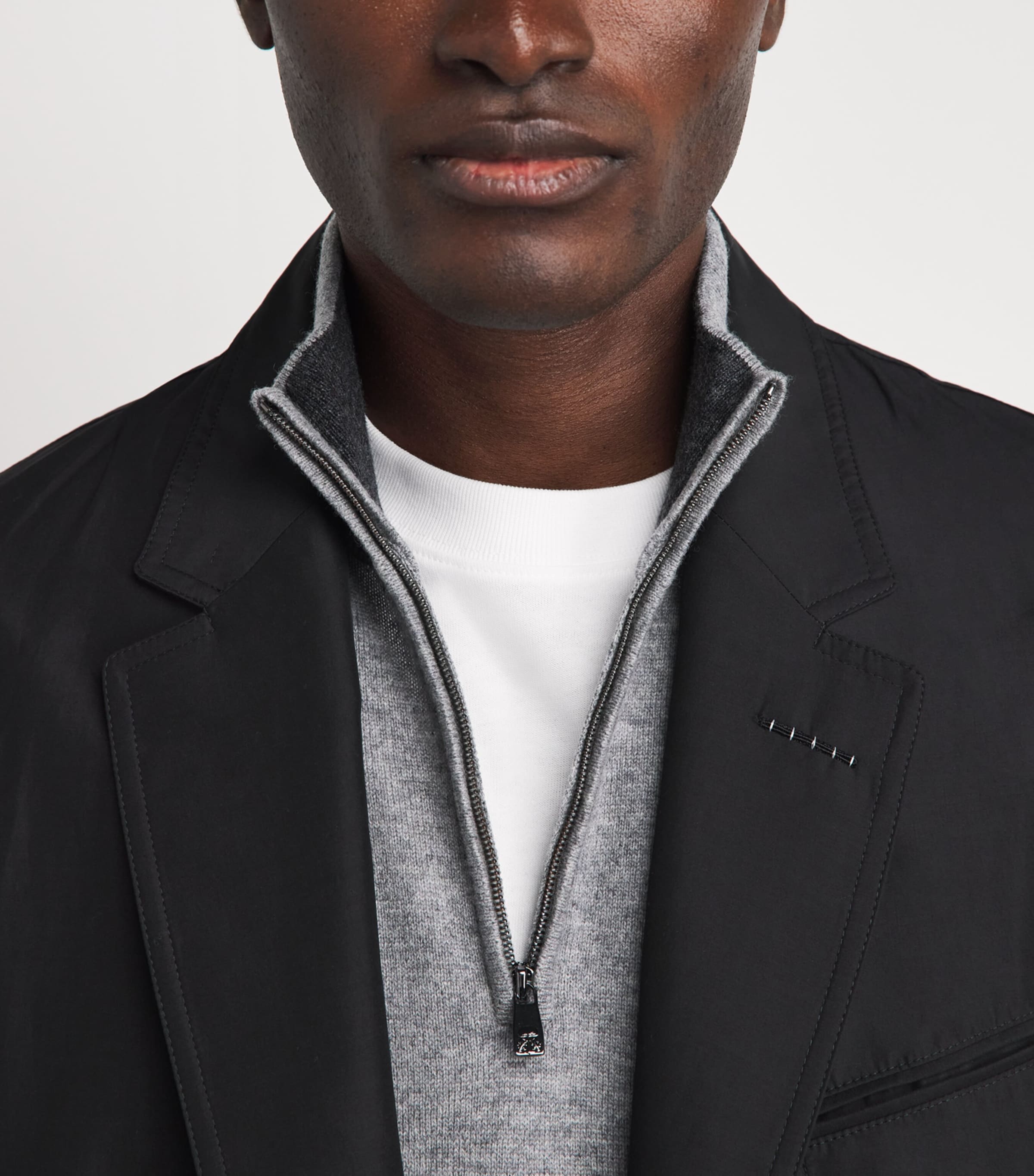 Corneliani Mens Virgin Wool-Cashmere Quarter-Zip Sweater Gry Melange Ivry Image 3