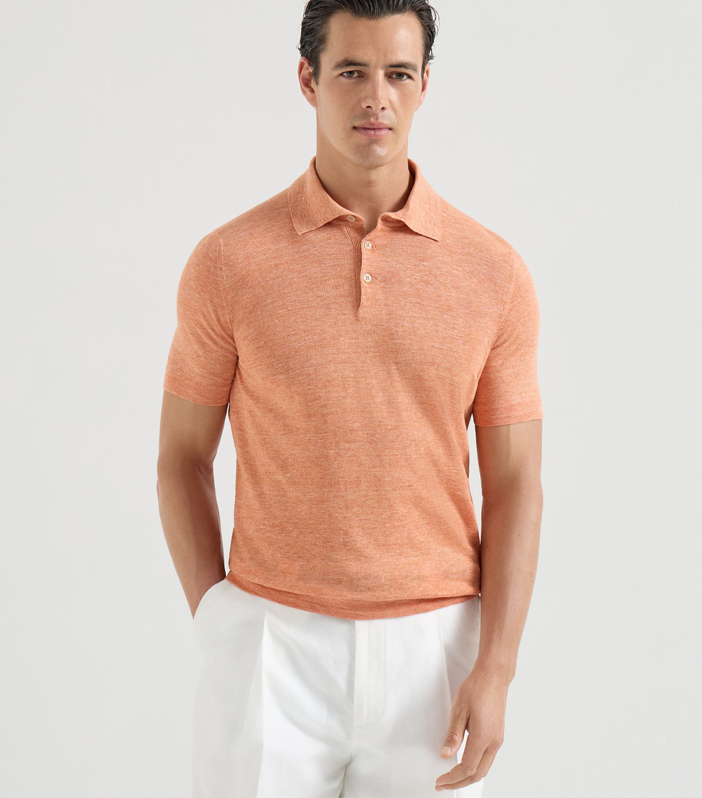 Brunello Cucinelli Mens Linen-Cotton Polo Sweater Image 3