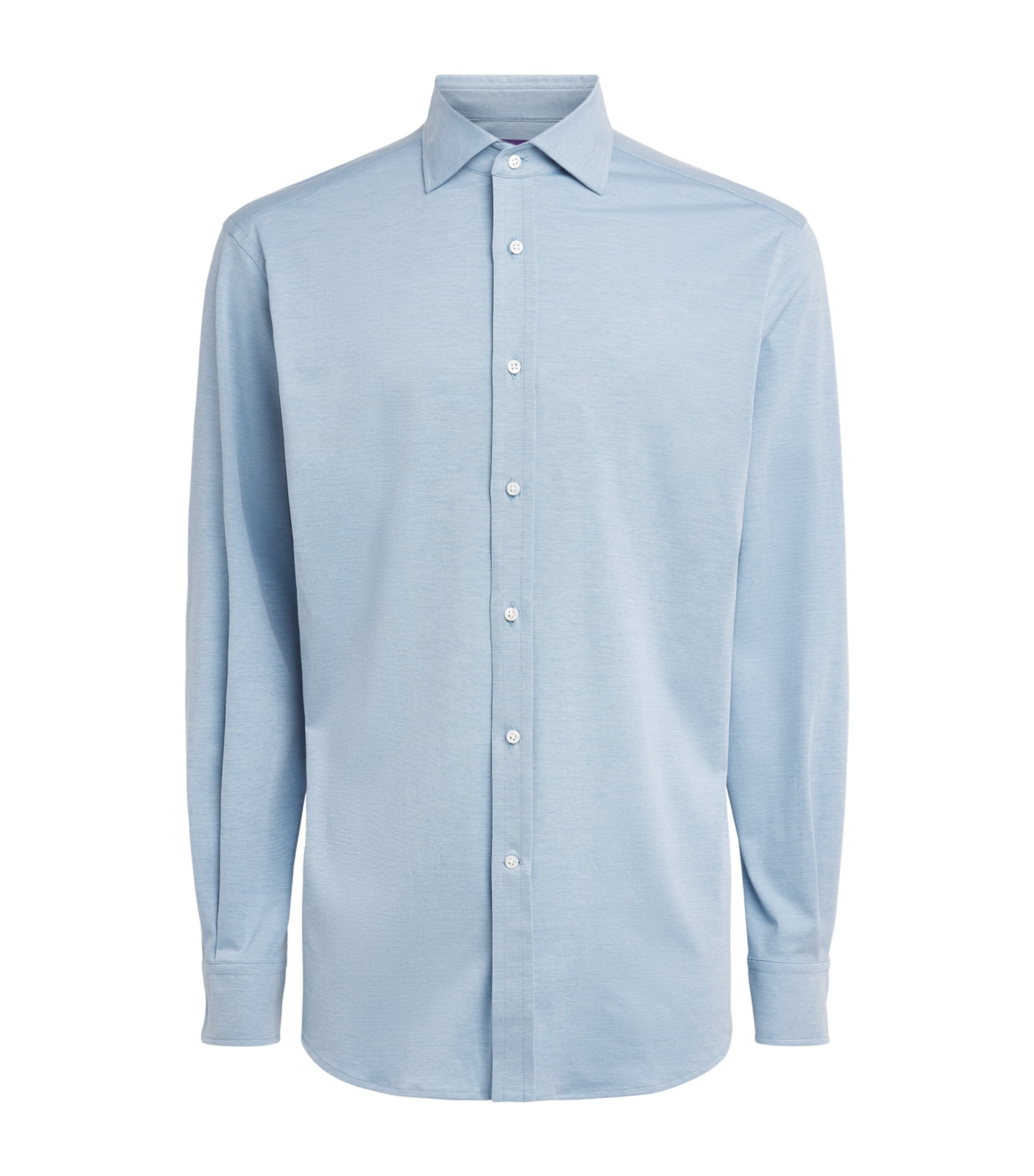 Ralph Lauren Purple Label Mens Knitted Piqué Shirt Winward Blue Image 1