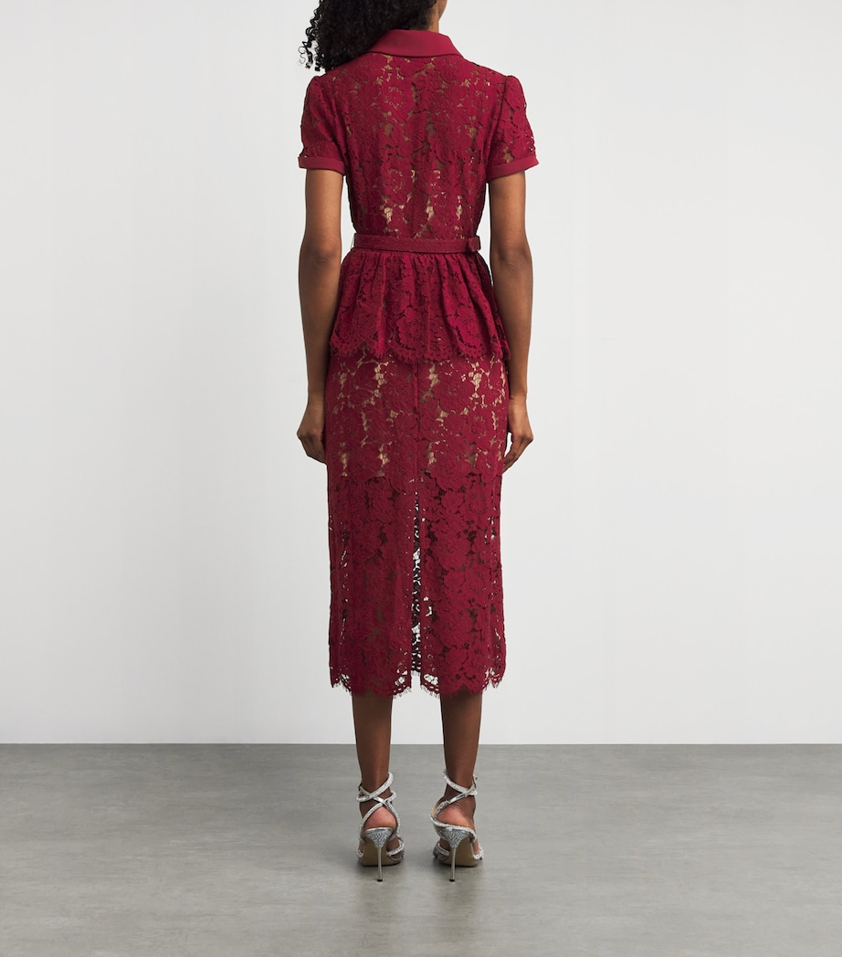 Lace Belted Midi Dress BURGUNDY Image 3