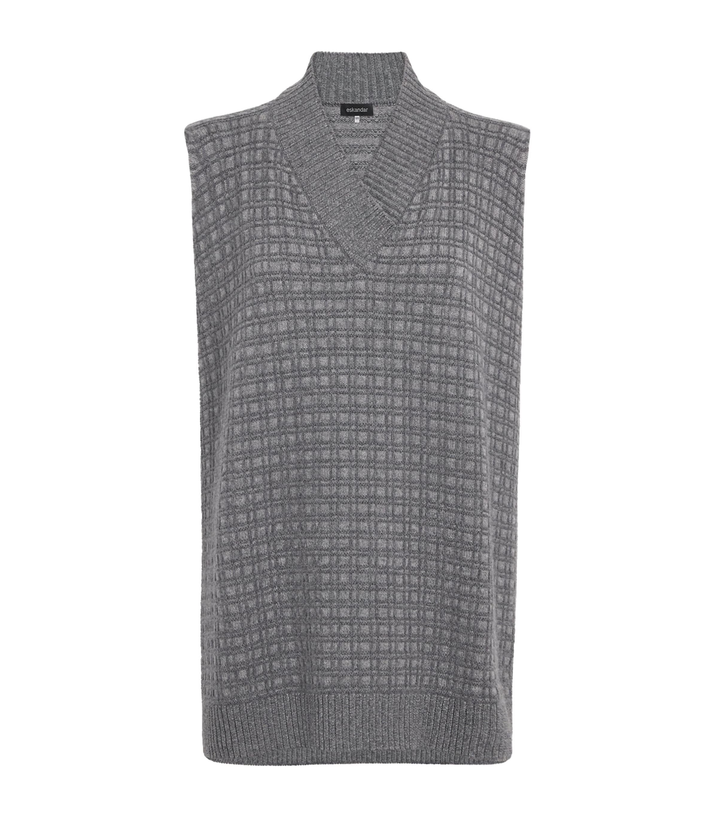 Eskandar Cashmere Jacquard Crossover Sweater Vest In Gray