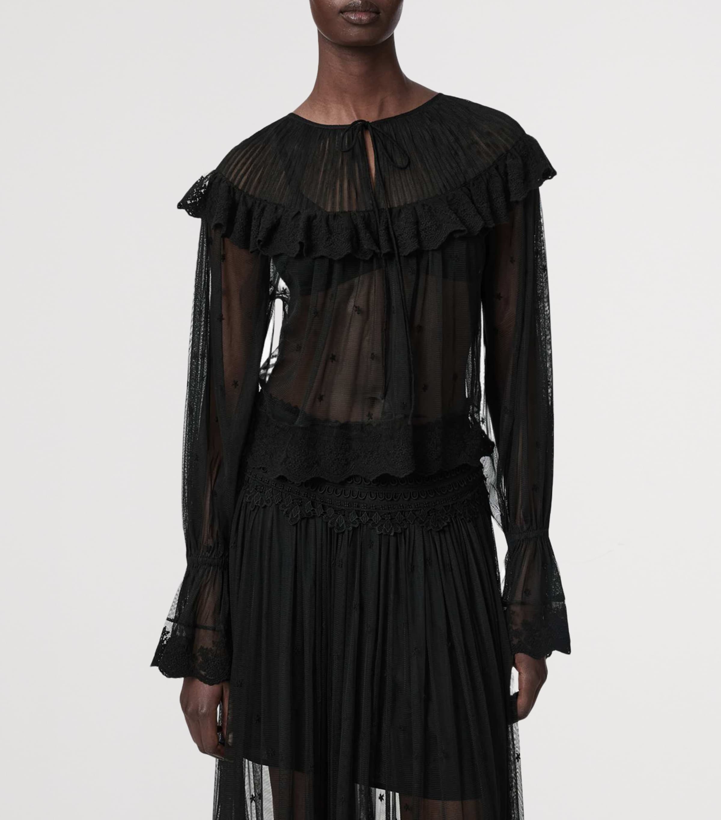 AllSaints Womens Mesh Trixie Blouse Jet Black Image 3