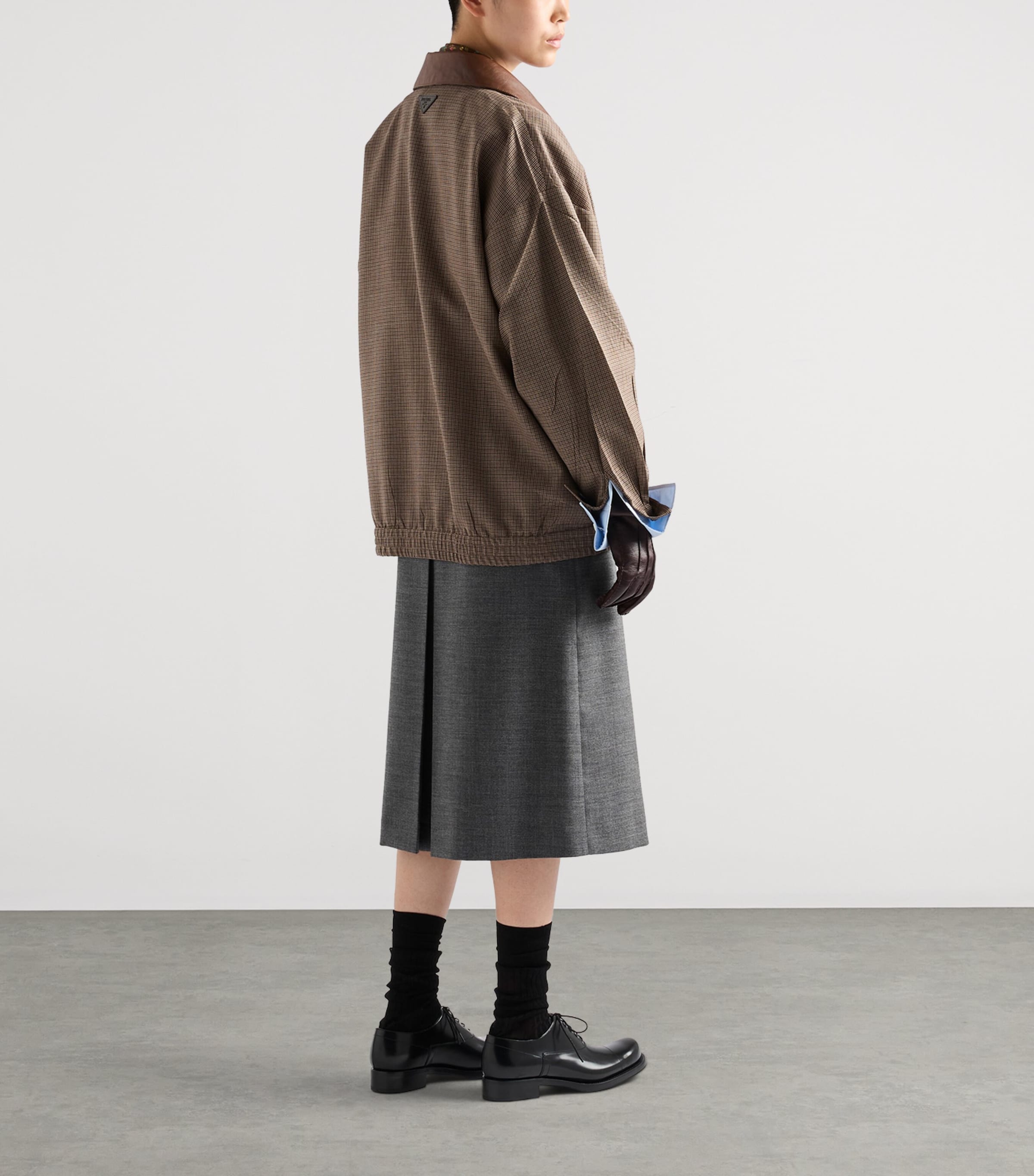 Prada Womens Wool Rush Stitch Midi Skirt Grey Image 5