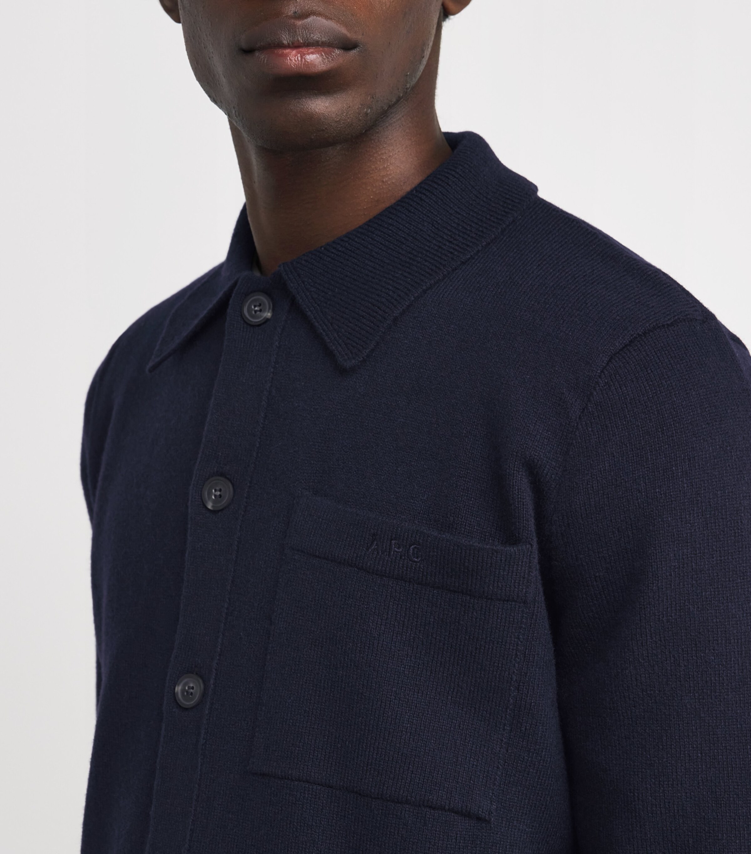 A.P.C. Mens Wool Long-Sleeve Polo Shirt Iak Dark Navy Image 6