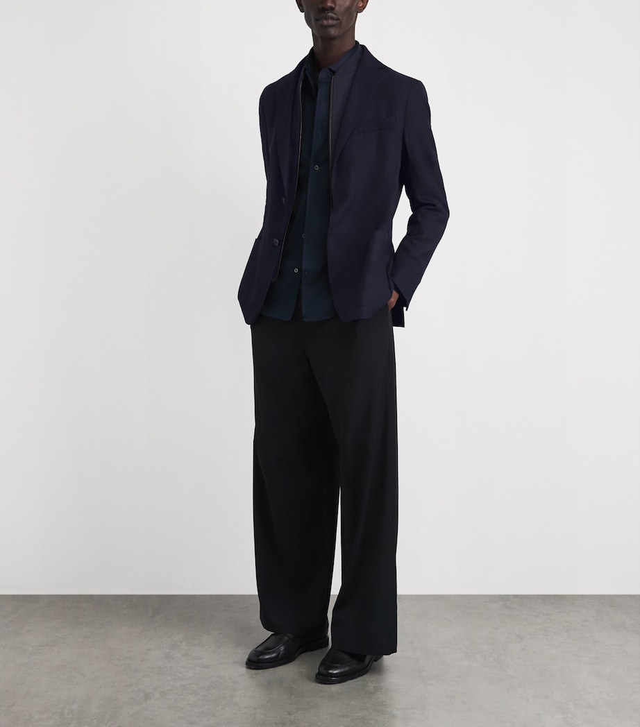 Corneliani Mens Embroidered Single-Breasted Blazer Navy Blue Image 2