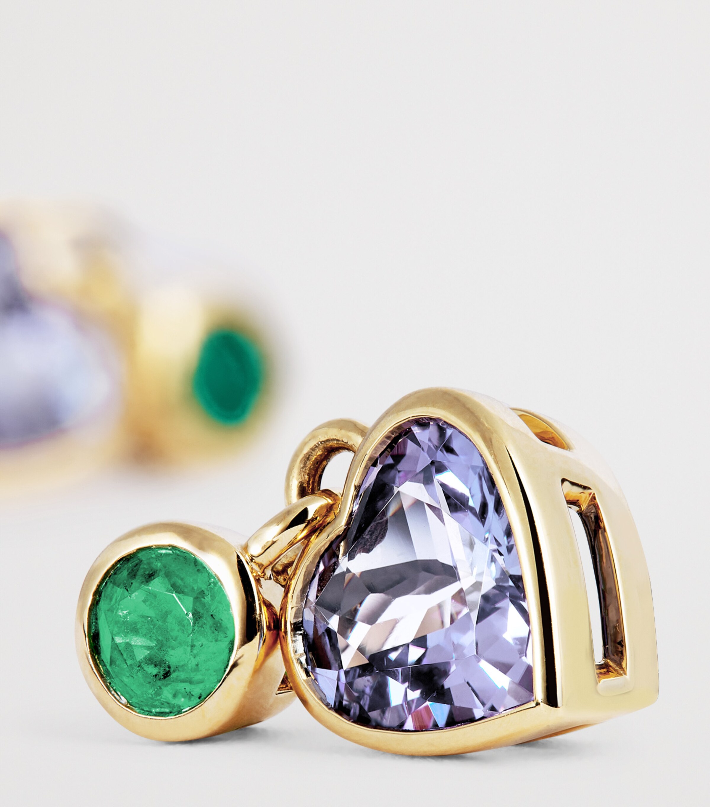 Yellow Gold, Emerald and Tanzanite Blue Heart Earrings YELLOW GOLD Image 6