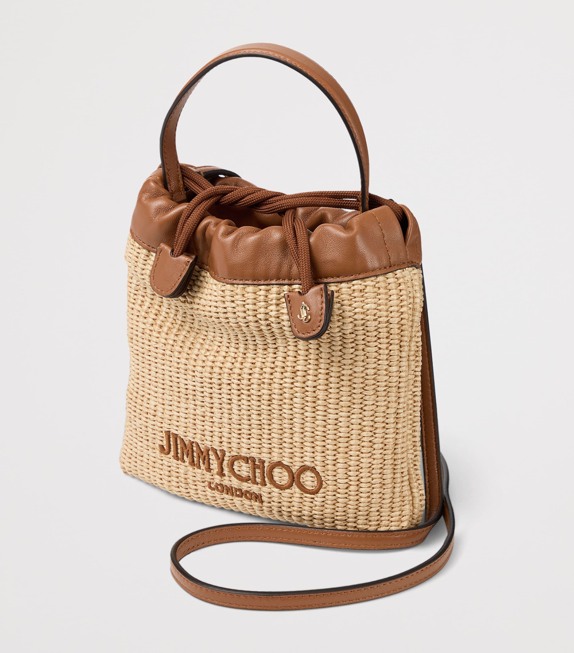 Jimmy Choo Raffia Drawstring Pouch Natural/black/light Image 2