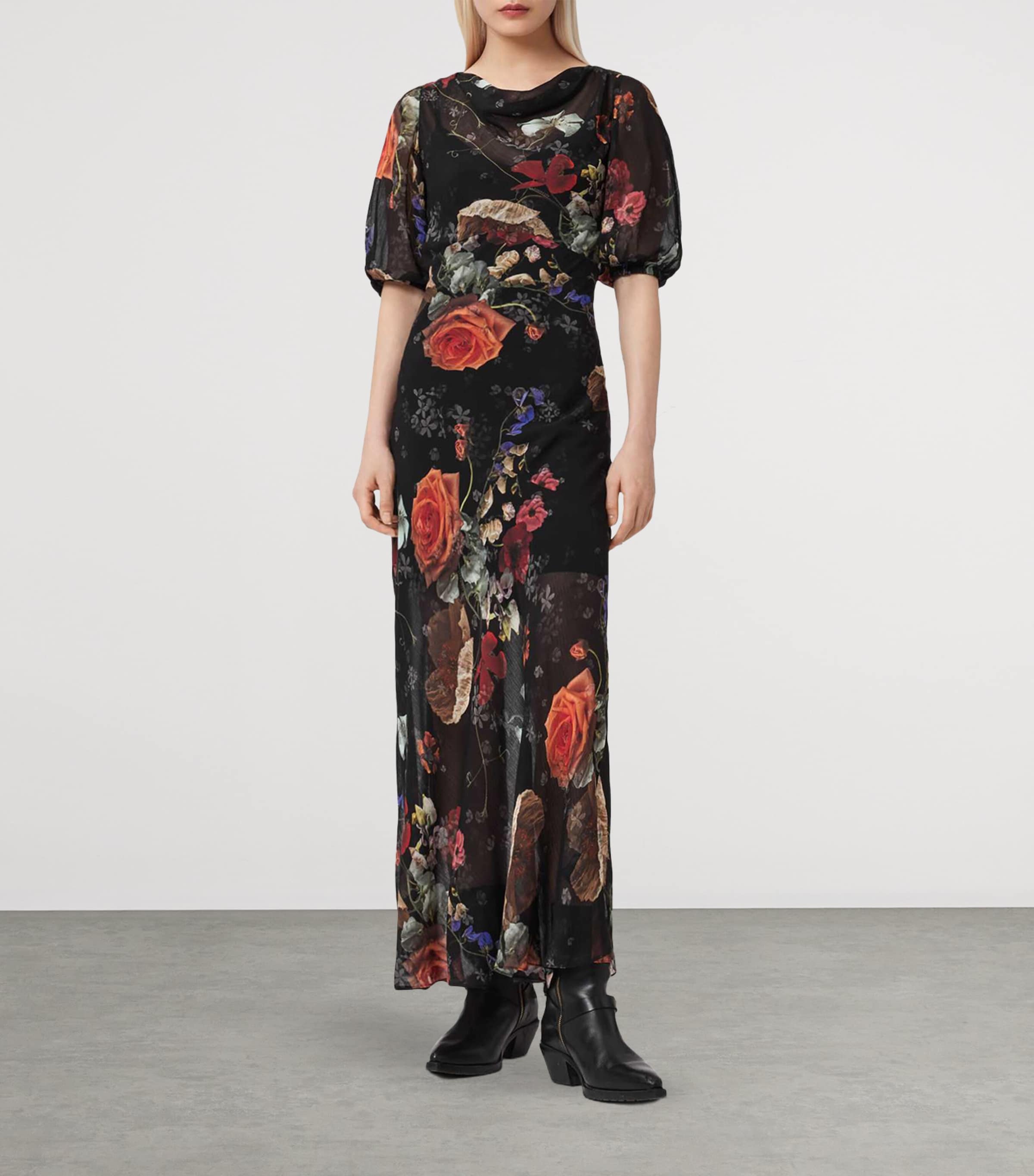 AllSaints Womens Floral Print Tiwa Maxi Dress Haze Black Image 2