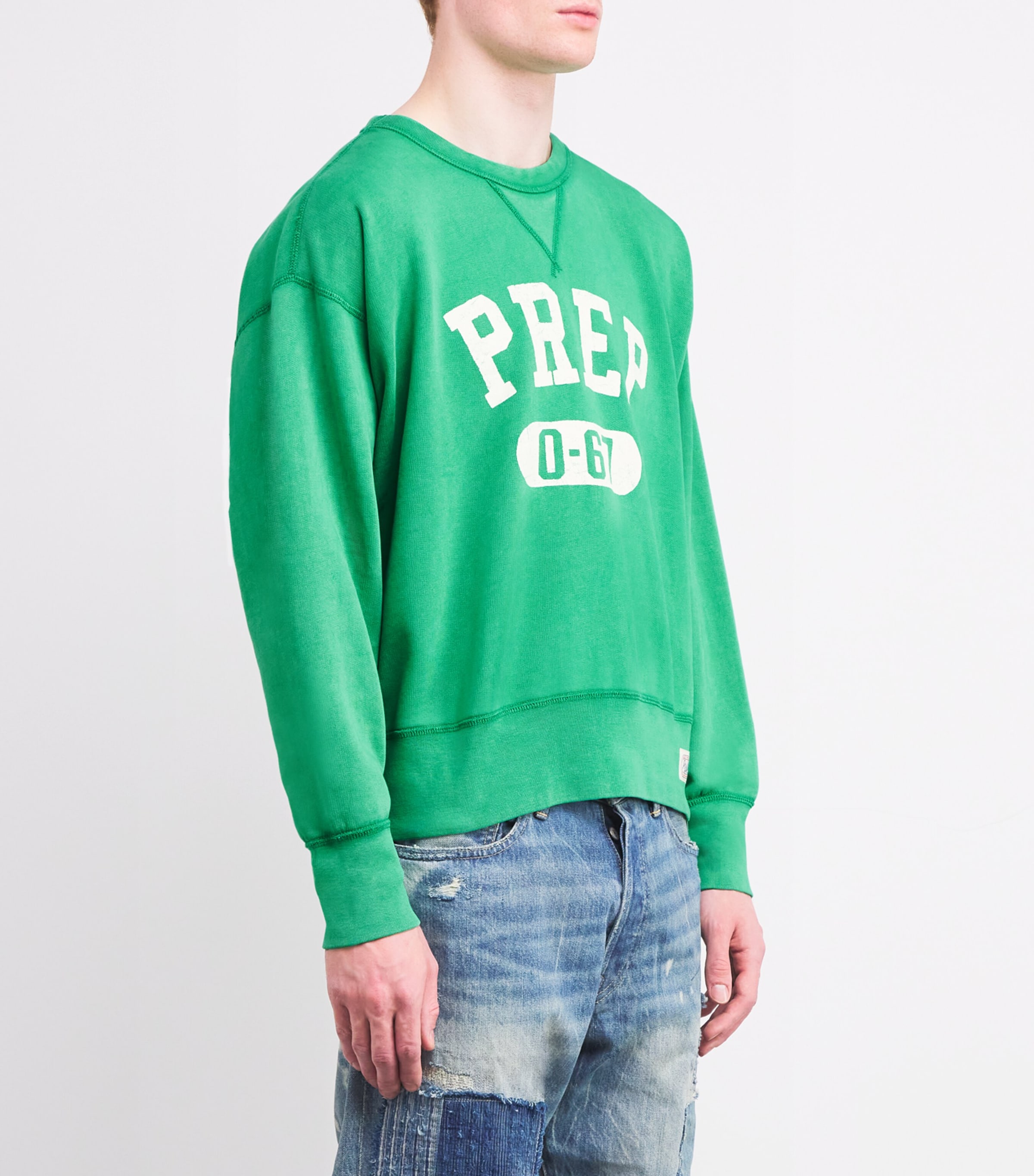 Cotton Prep Script Sweatshirt GREEN Image 3