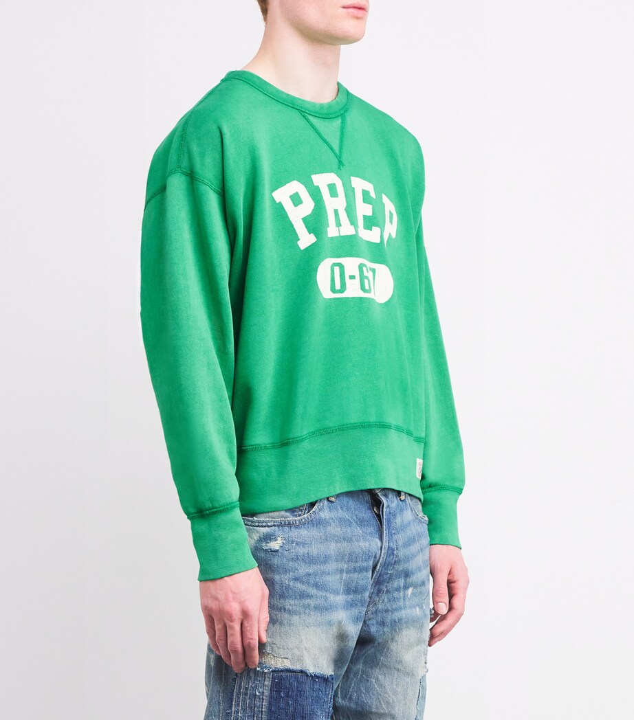 Cotton Prep Script Sweatshirt GREEN Image 3