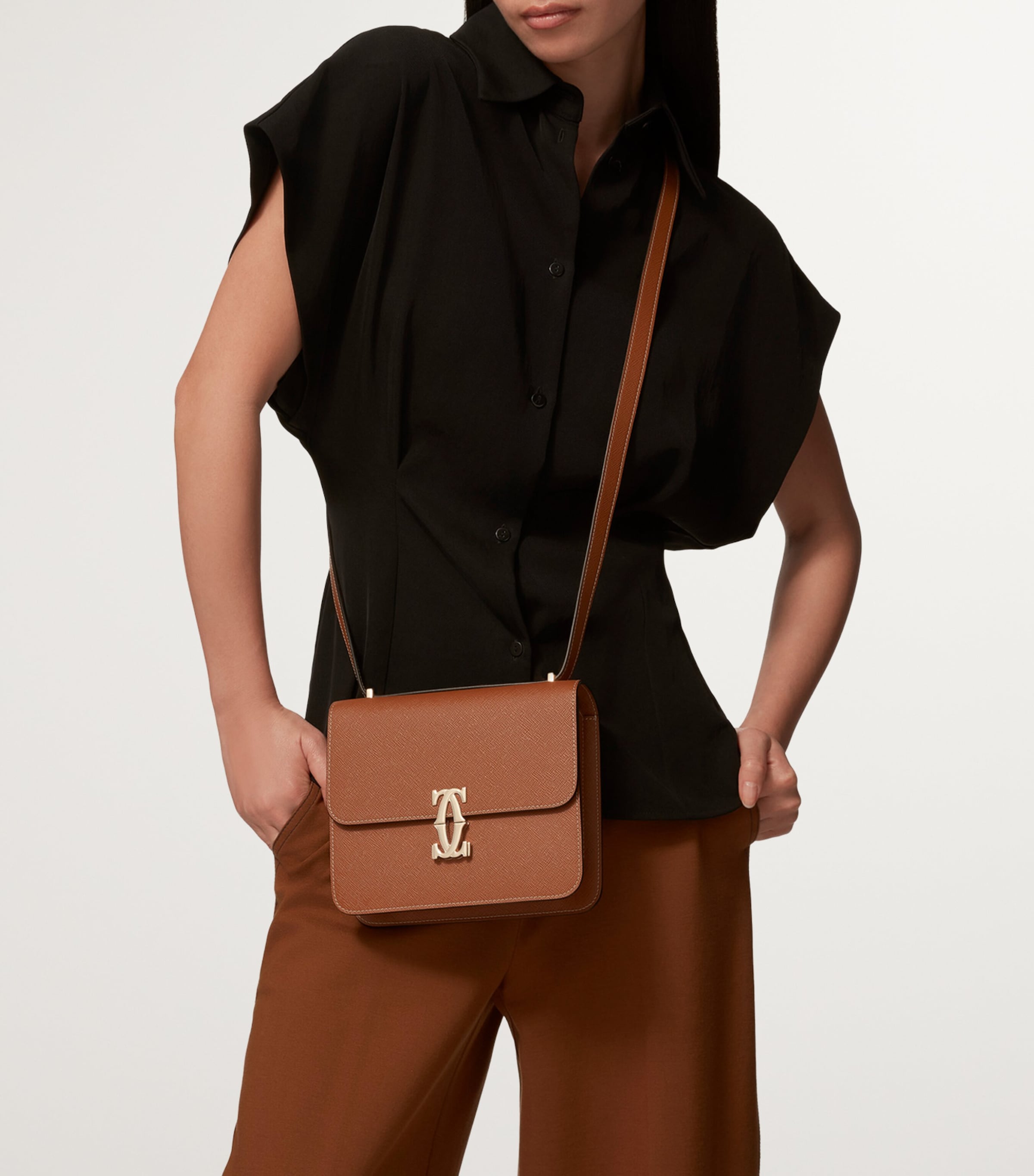 Mini Calfskin Cartier C de Cartier Shoulder Bag CARAMEL Image 6