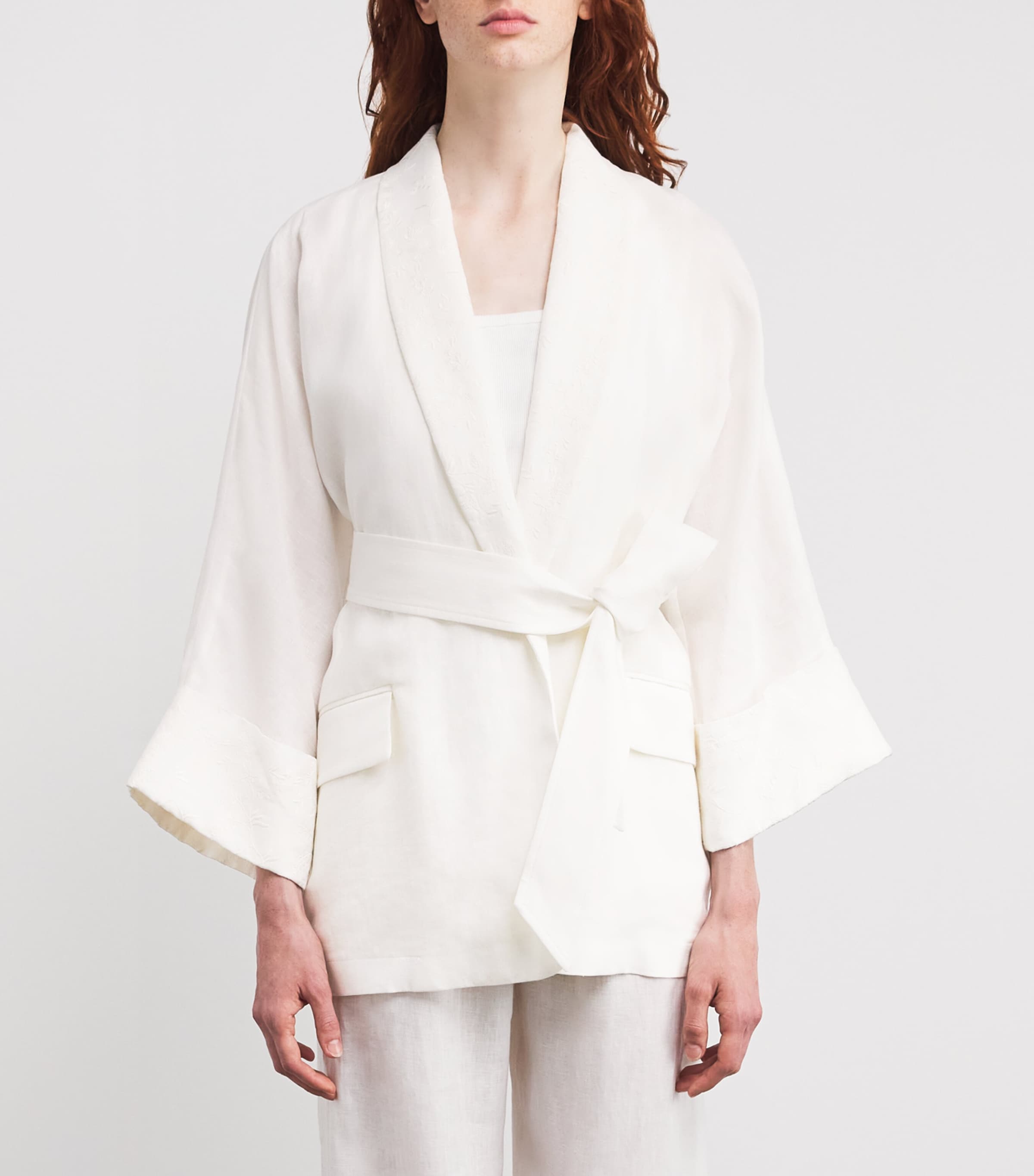 x Harrods Linen Belted Blazer BIANCO Image 3