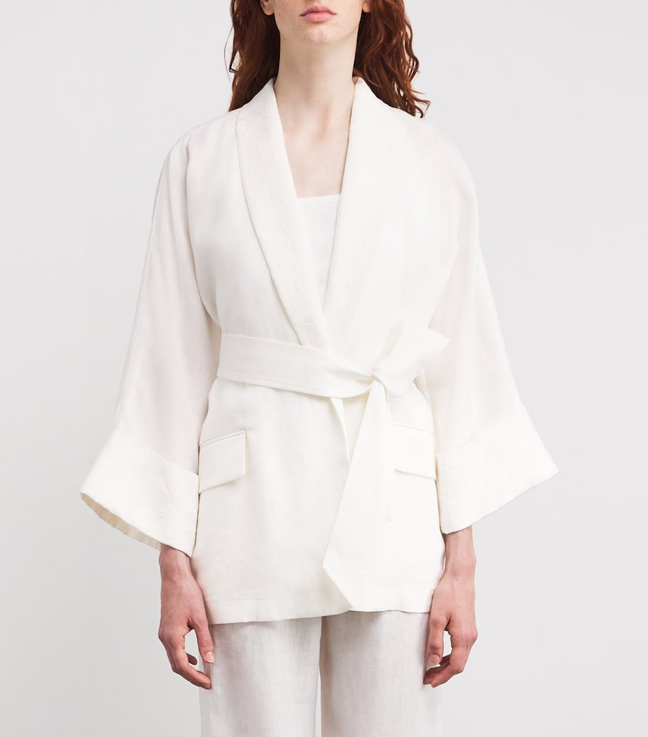 x Harrods Linen Belted Blazer BIANCO Image 3