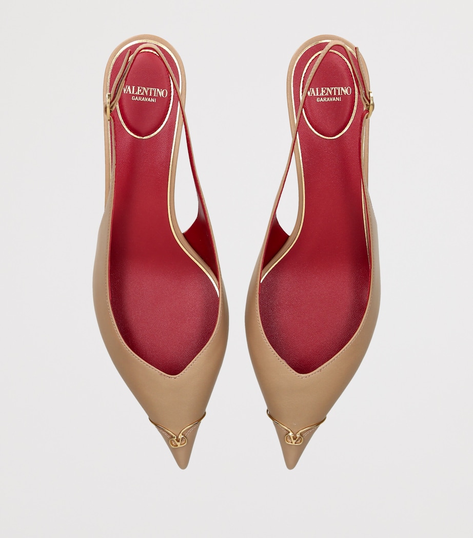 Valentino Garavani Leather Heartip Slingback Heels 35 Camel Image 4