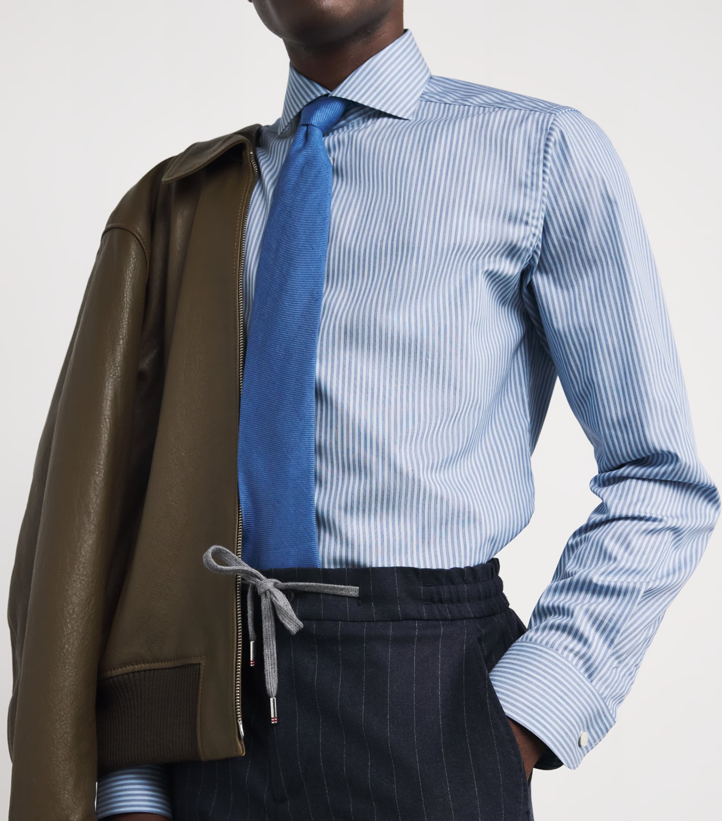 Cotton Twill Stripe Slim Shirt LIGHT BLUE Image 6