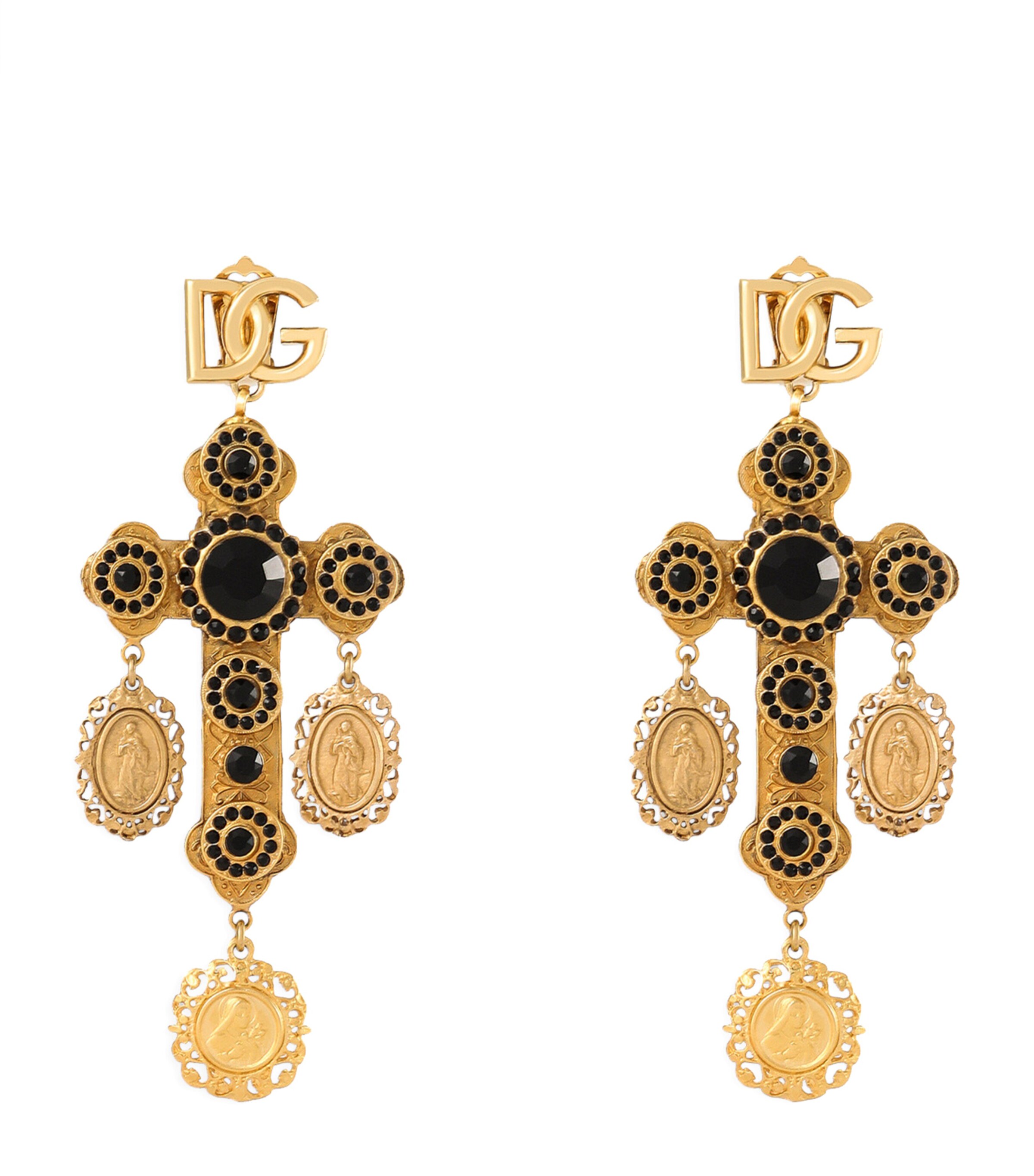 Dolce & Gabbana Drop Cross Earrings With Votive Medallions