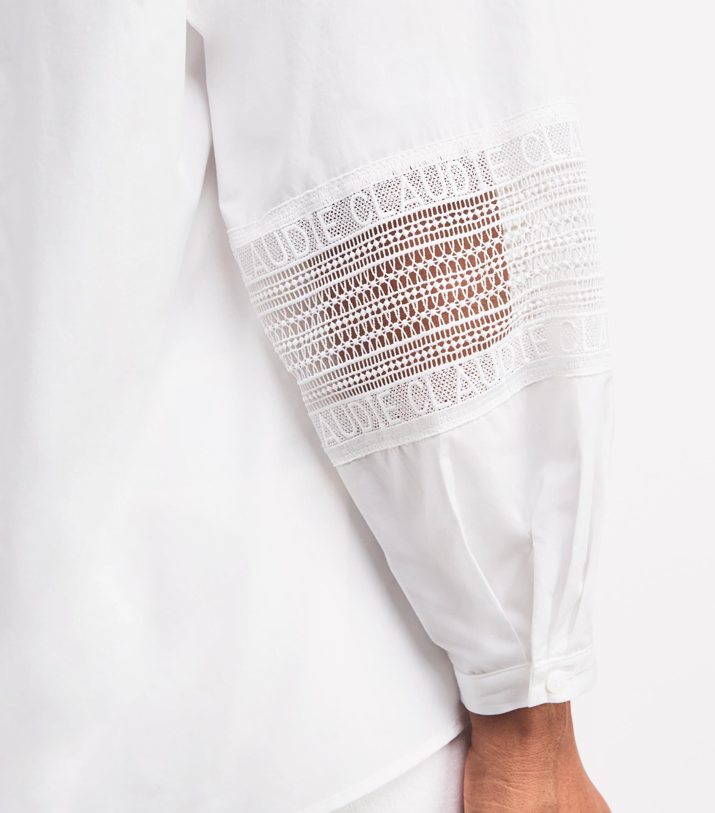 Claudie Pierlot Womens Cotton Broderie Anglaise-Trim Shirt White Image 6
