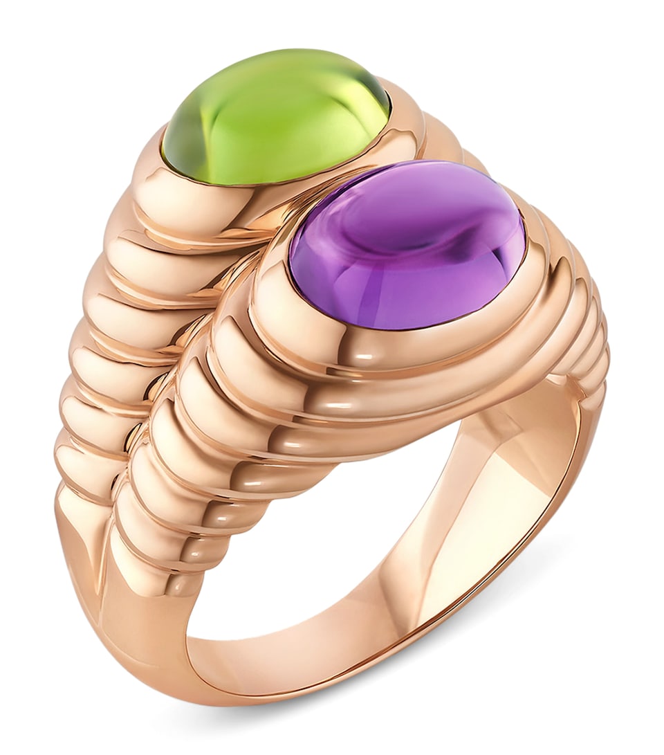 Bvlgari Rose Gold Amethyst and Péridot Doppio Baccellato Ring Pink Gold