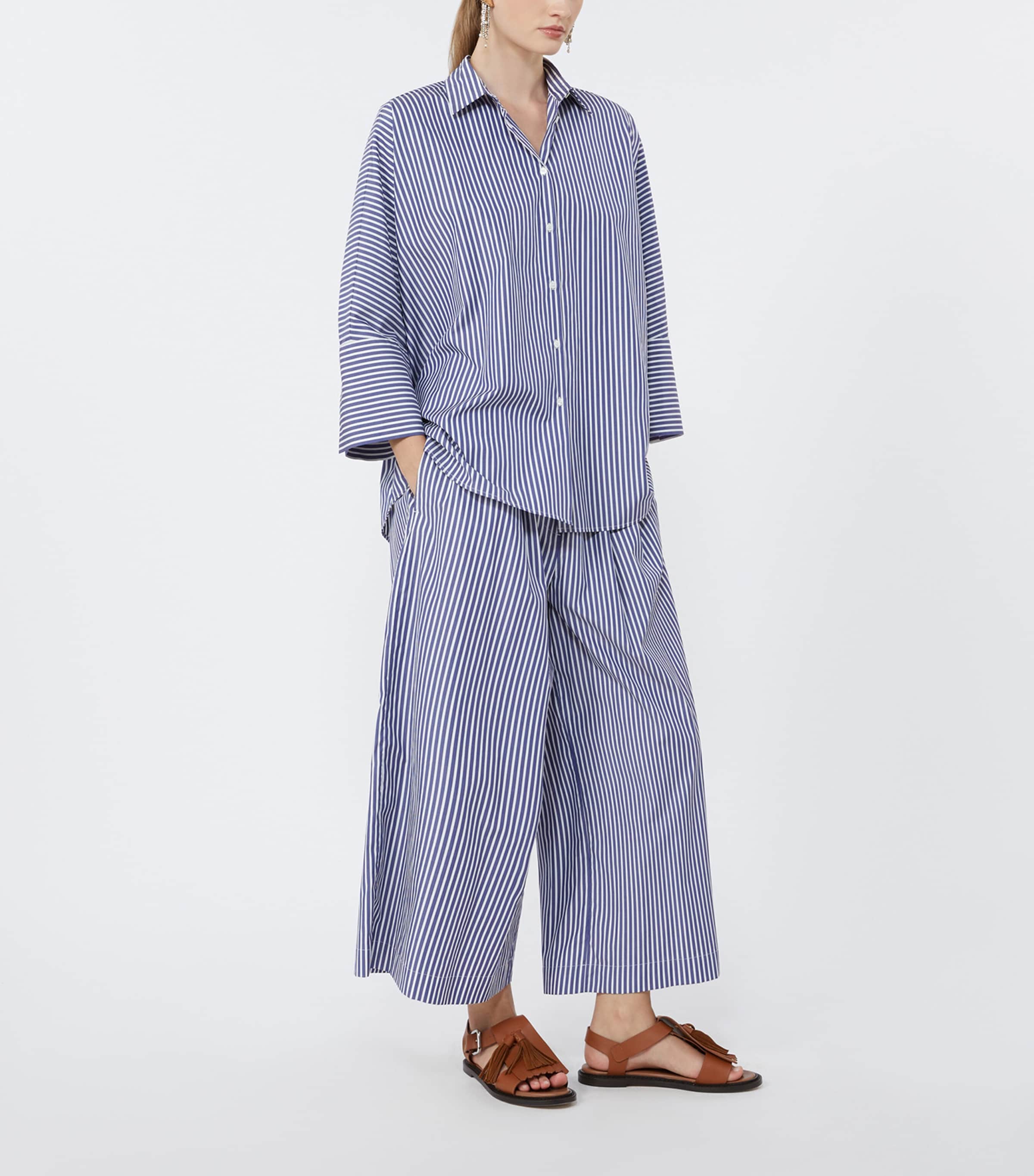 Weekend Max Mara Womens Stripe Wide-Leg Trousers Navy Image 2