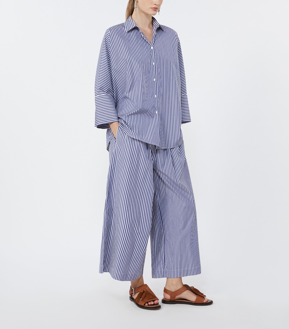Weekend Max Mara Womens Stripe Wide-Leg Trousers Navy Image 2