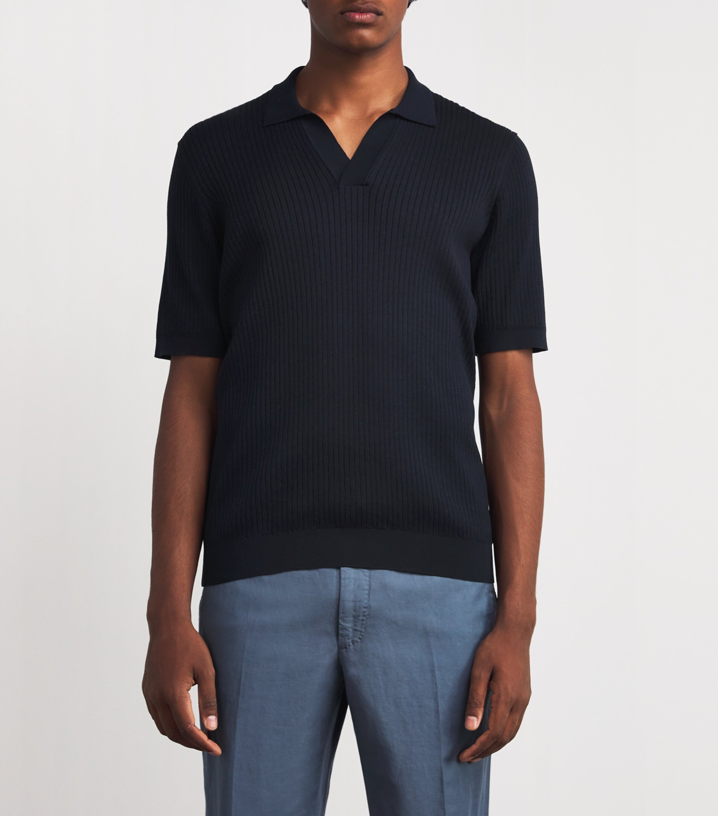 Sunspel Mens Silk-Cotton Polo Shirt Buaa Navy Image 3