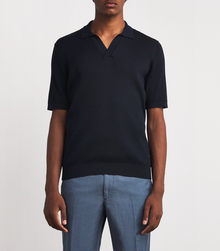 Sunspel Mens Silk-Cotton Polo Shirt Buaa Navy Image 3