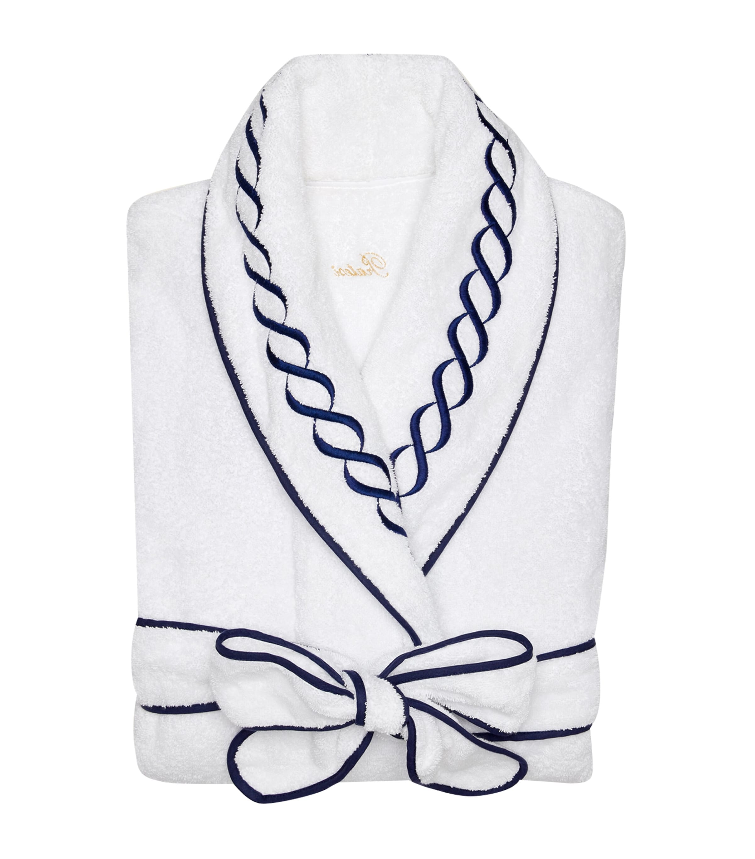 Cotton Treccia Bathrobe (Extra Large) WHITE/NAVY Image 2