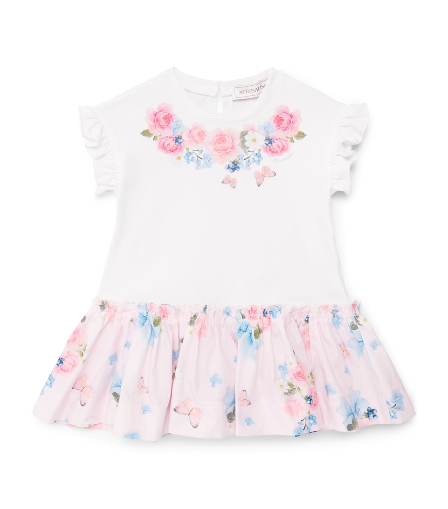 Monnalisa Floral and Butterfly Dress (3 Months-3 Years) White+fairytale Pink Image 1