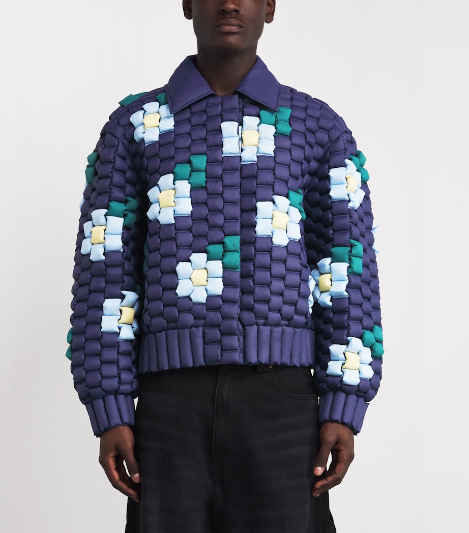 3D Down-Filled Floral Puffer Jacket NAVY BLUE Image 3