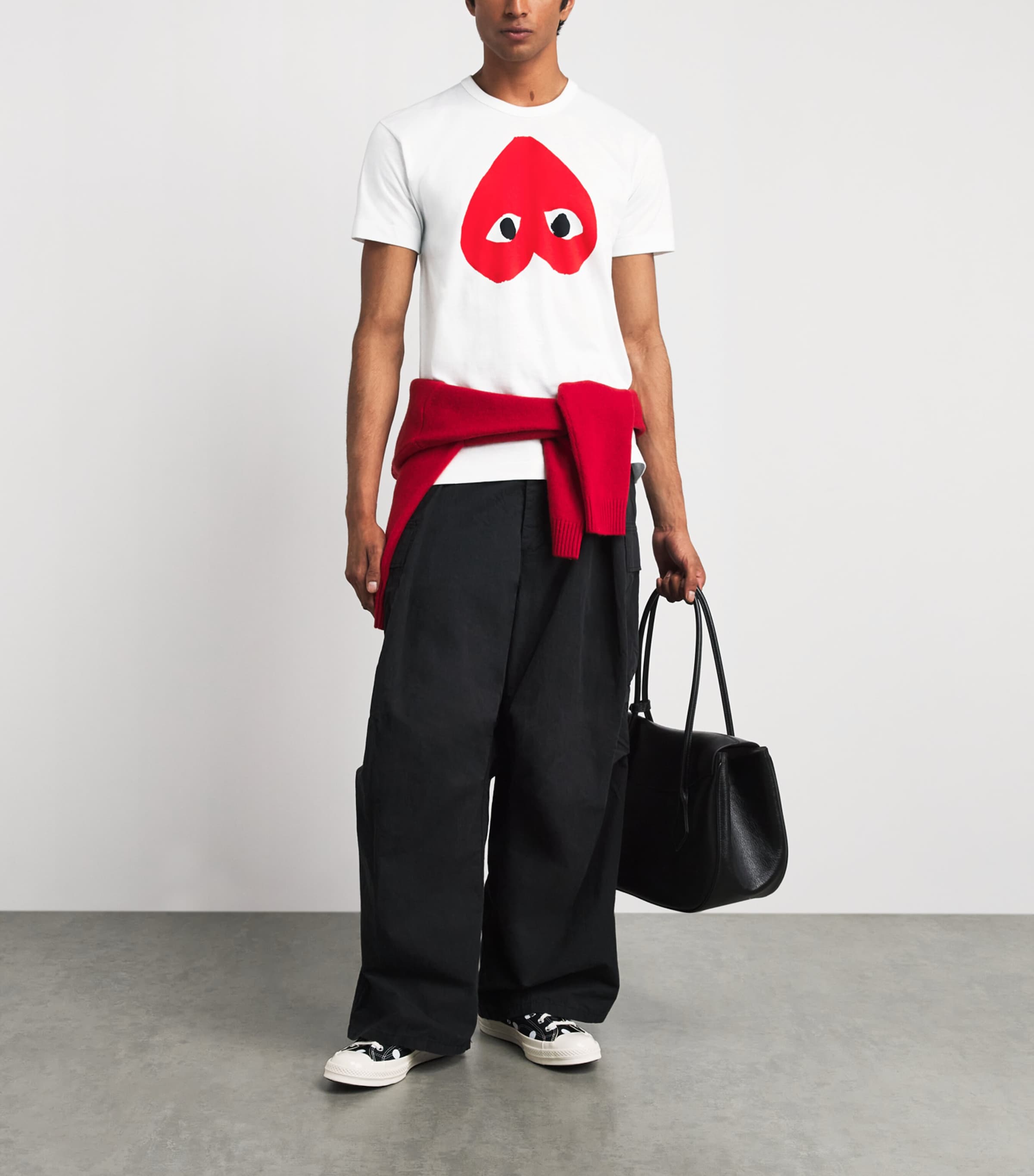 Comme Des Garçons Mens Cotton Upside Down Heart T-Shirt White/red Image 2