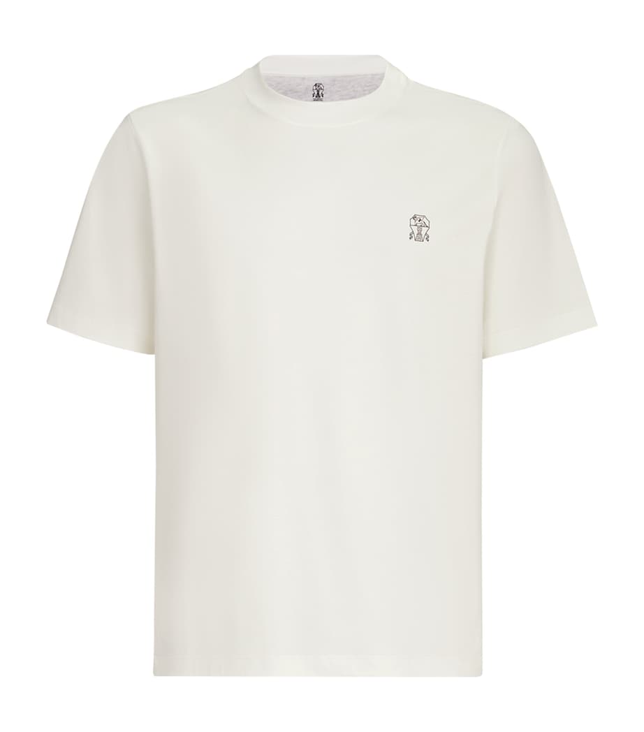 Brunello Cucinelli Mens Cotton Logo T-Shirt White+brown Image 1