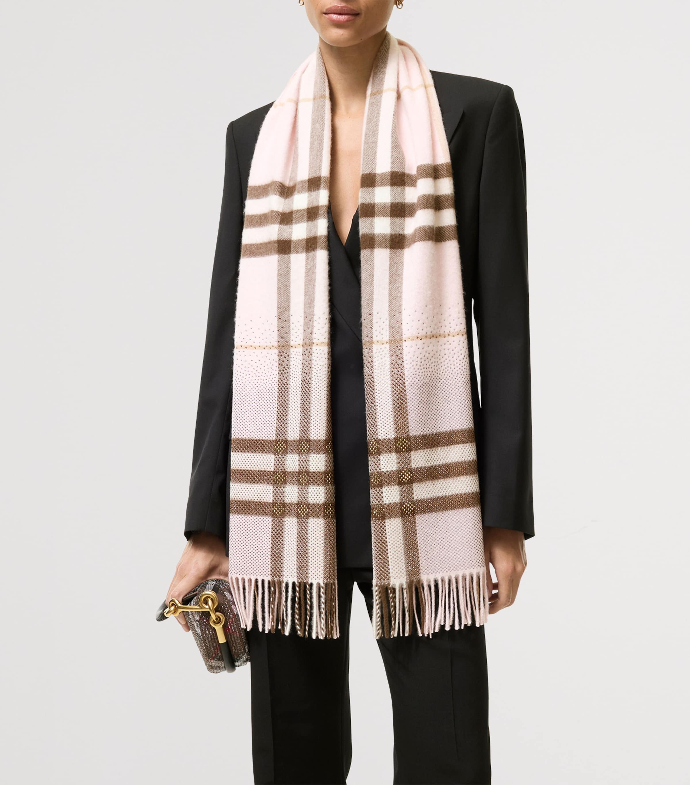 Burberry Cashmere Embellished Check Scarf Bow Pink Image 2