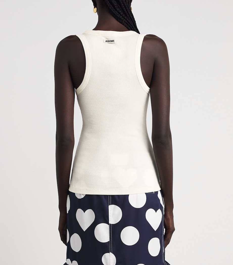 Jacquemus Womens Cotton Ribbed Tank Top White Image 5
