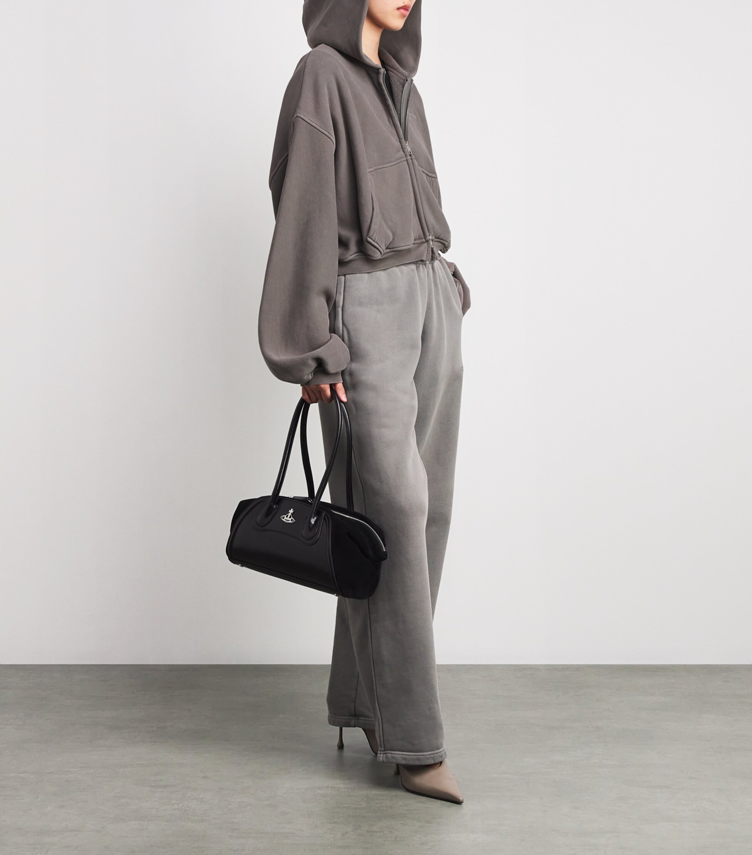 Alexander Wang Grey Stretch-Cotton Oversized Cropped Hoodie