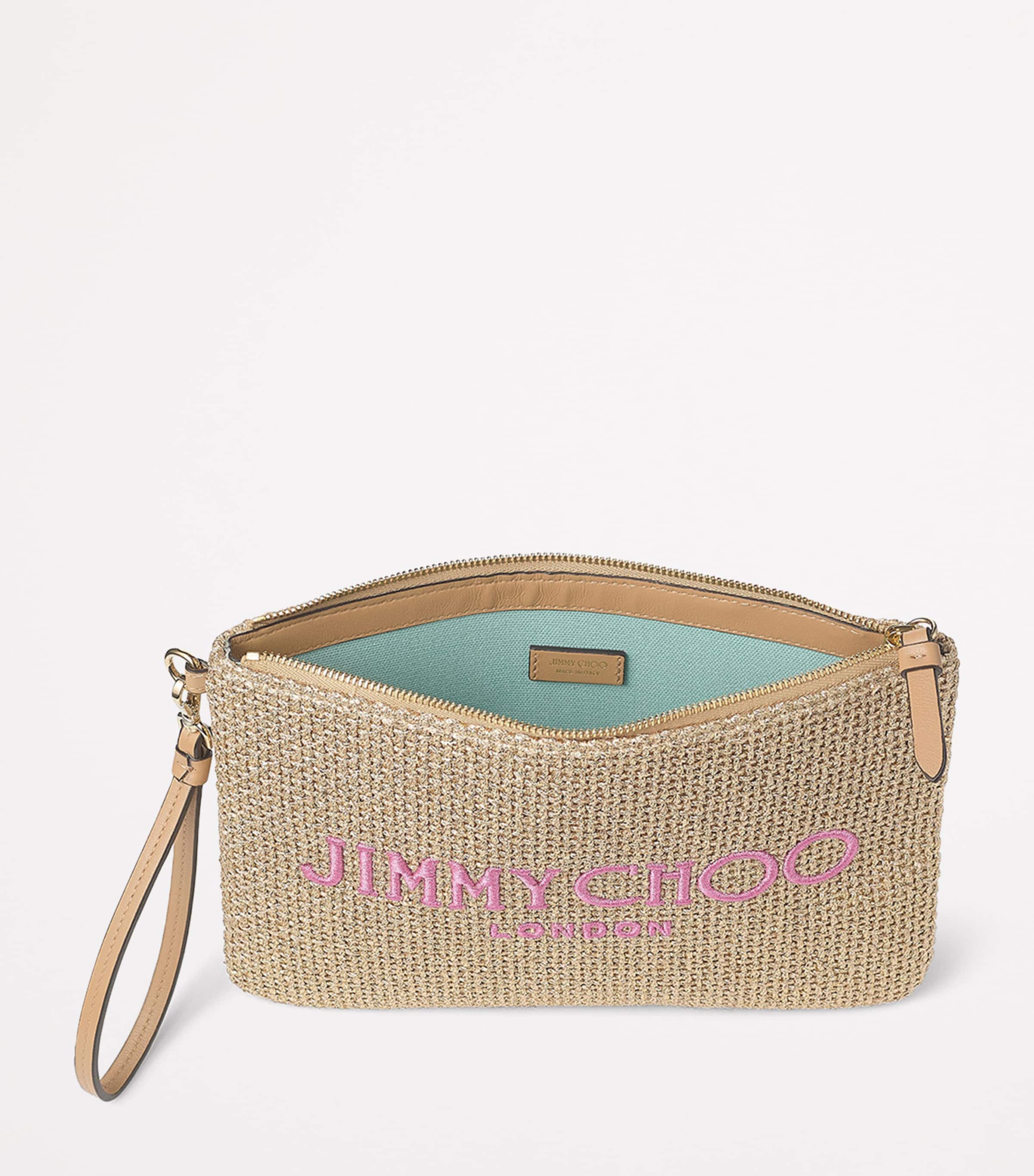 Raffia Zip-Up Pouch GOLD/FUCHSIA/LIGHT G Image 5