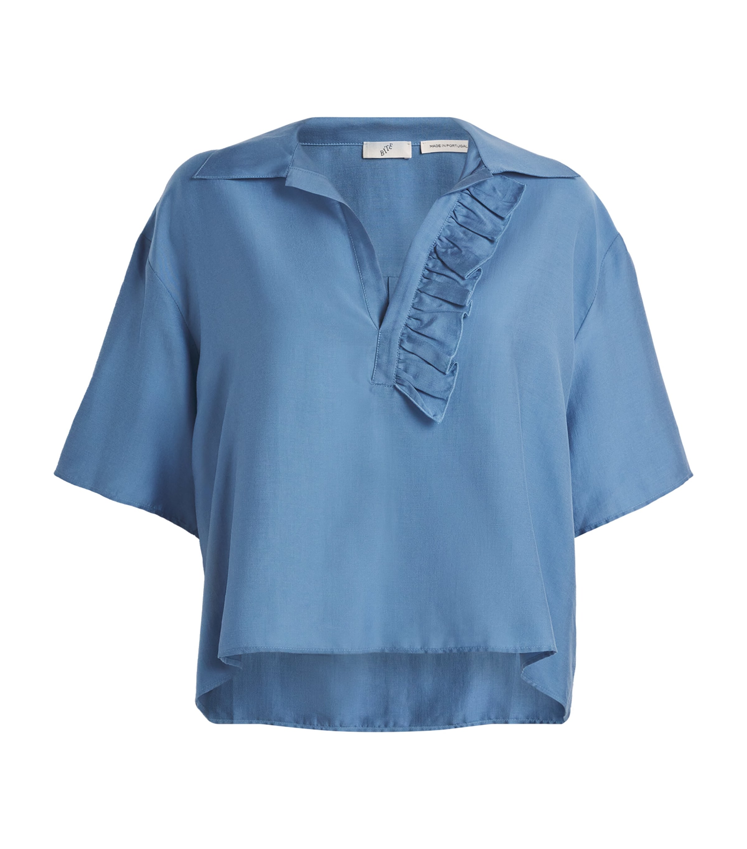 Shop Bite Studios Lyocell-silk Luna Frill Shirt In Blue