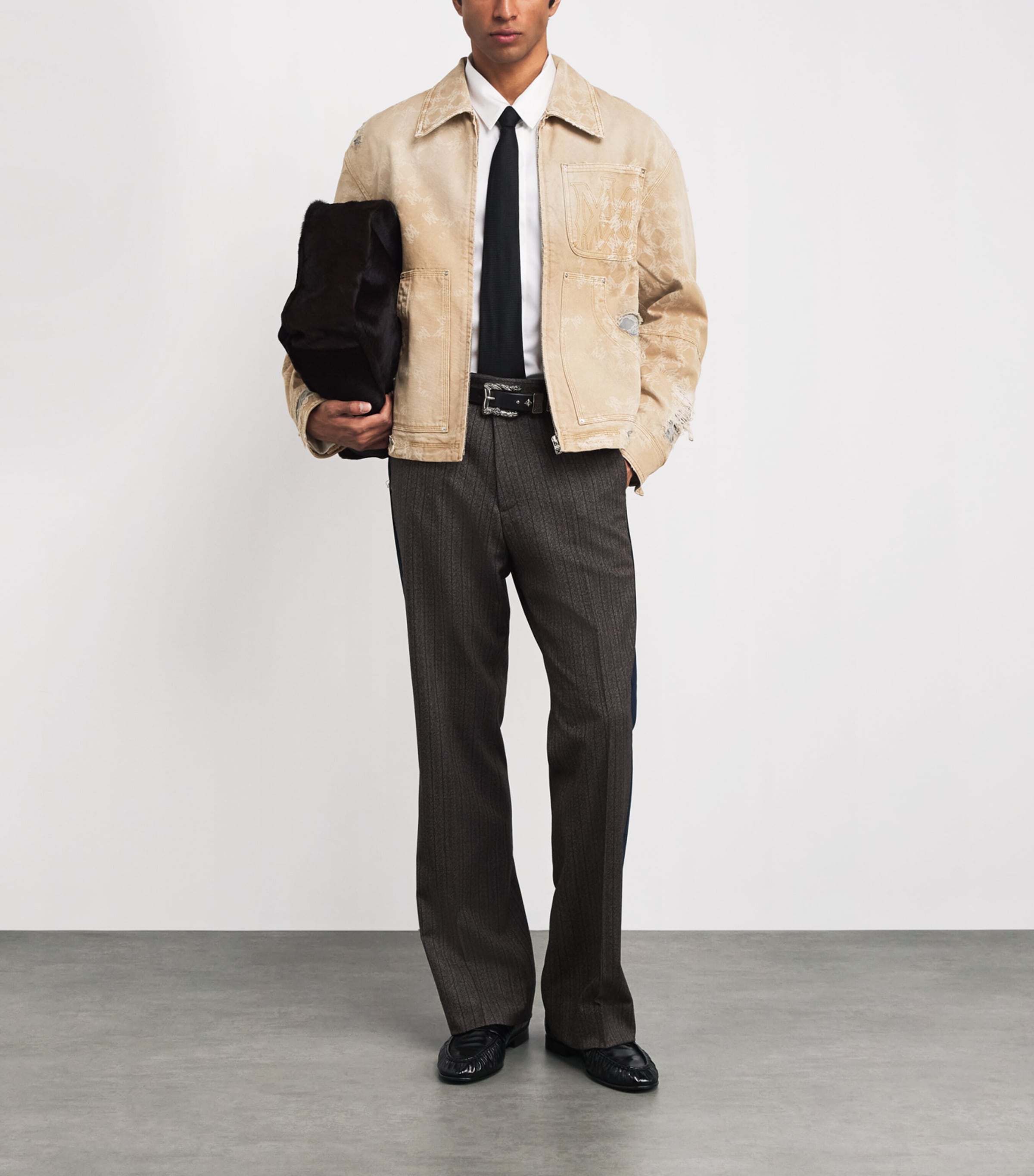 AMIRI Mens Distressed Utility Denim Jacket Camel Image 2