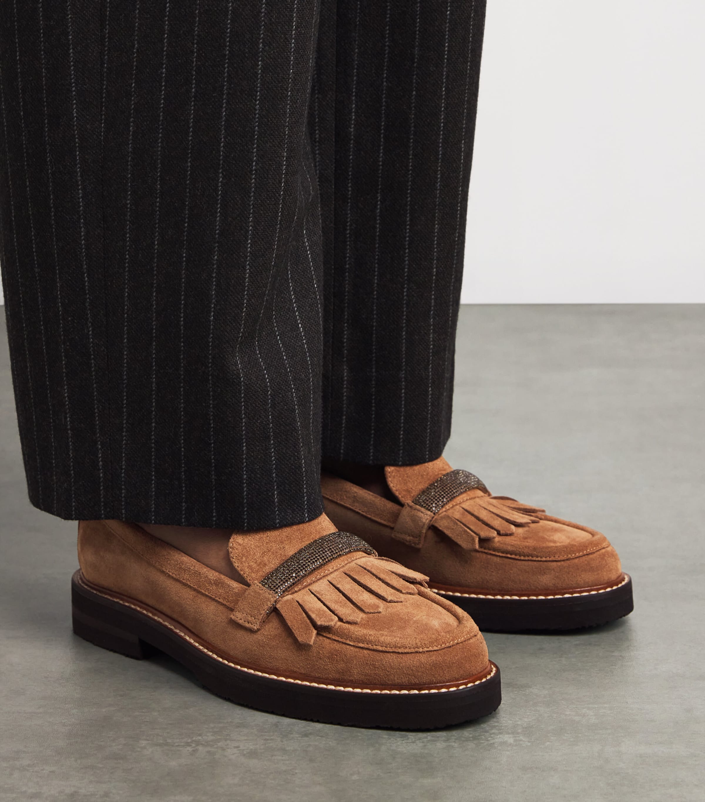 Eleventy Suede Embellished Loafers Visone Image 2