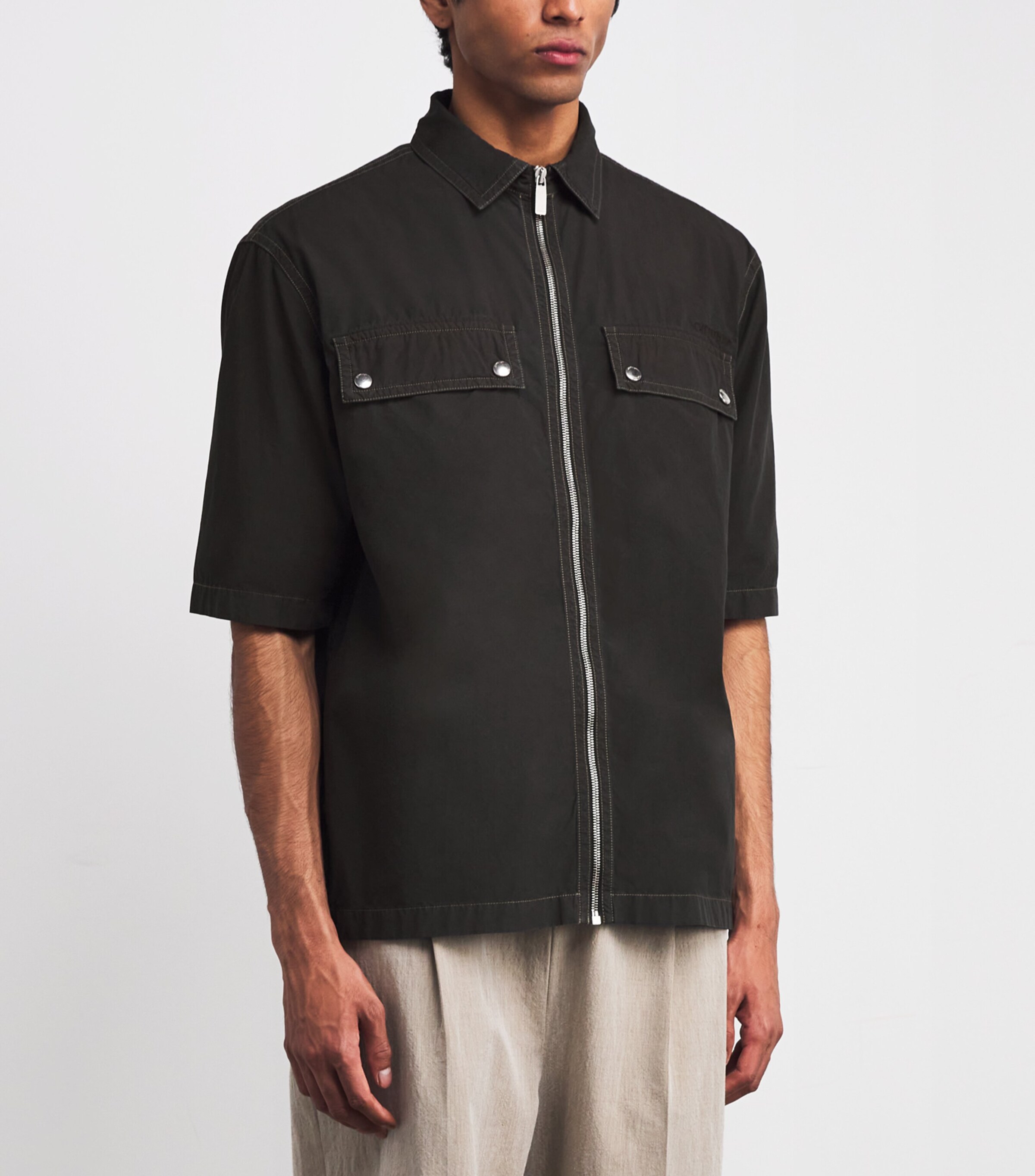 Off-White Mens Cotton Arrow Print Zip-Up Short-Sleeve Shirt Black Image 3