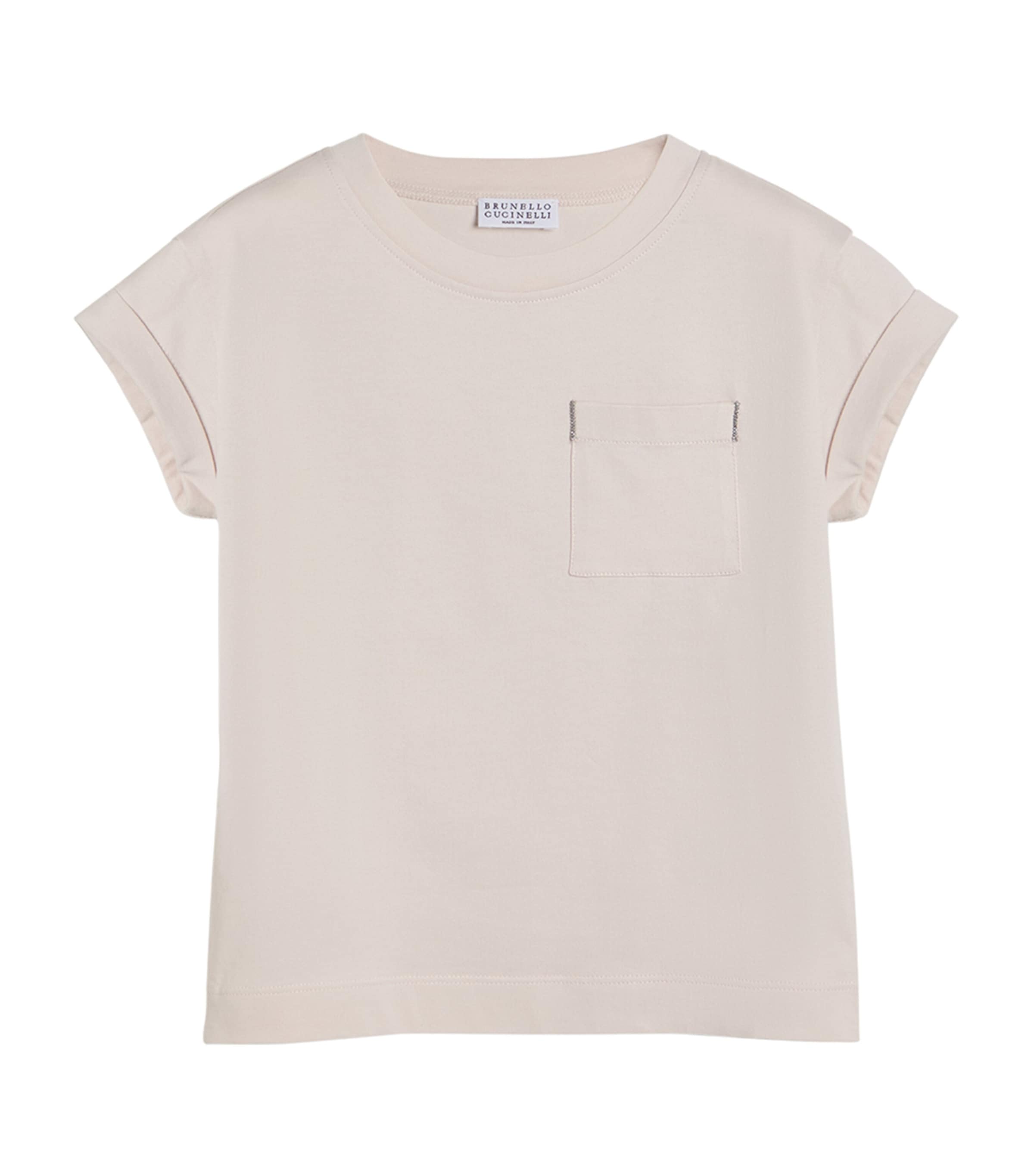 Tシャツ・カットソー Brunello Cucinelli Brunello Cucinelli Monili-Detailed Cotton Top with monili for Woman in Mandarin | Brunello Cucinelli