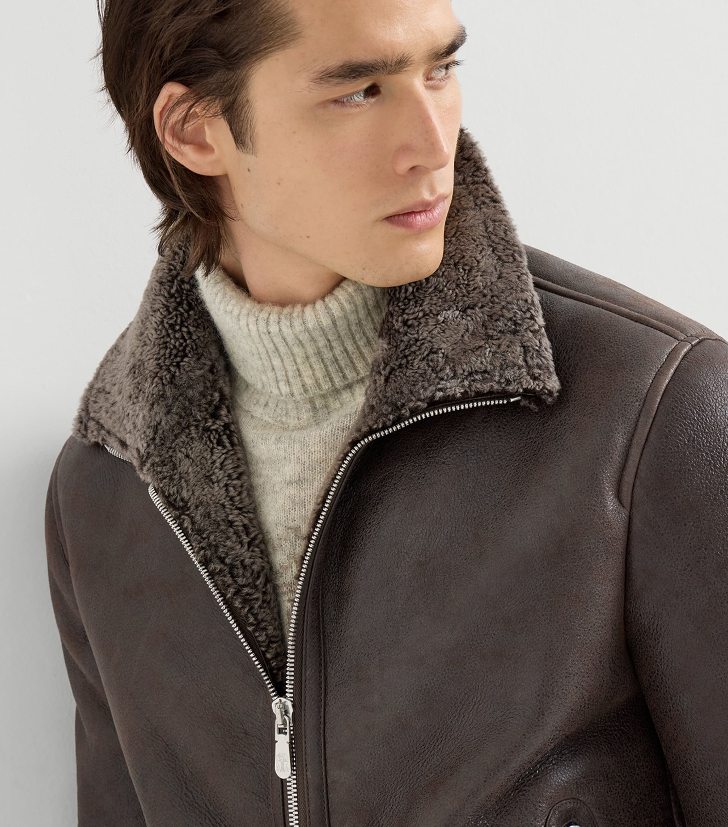 Brunello Cucinelli Mens Shearling Bomber Jacket Image 6