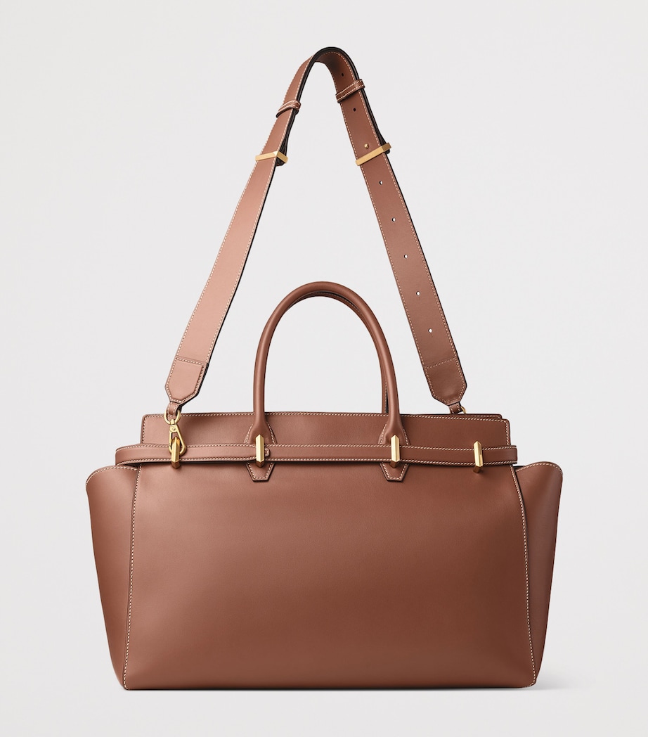 Diamond Leather Belted Top-Handle Bag TAN/ECRU/GOLD Image 3