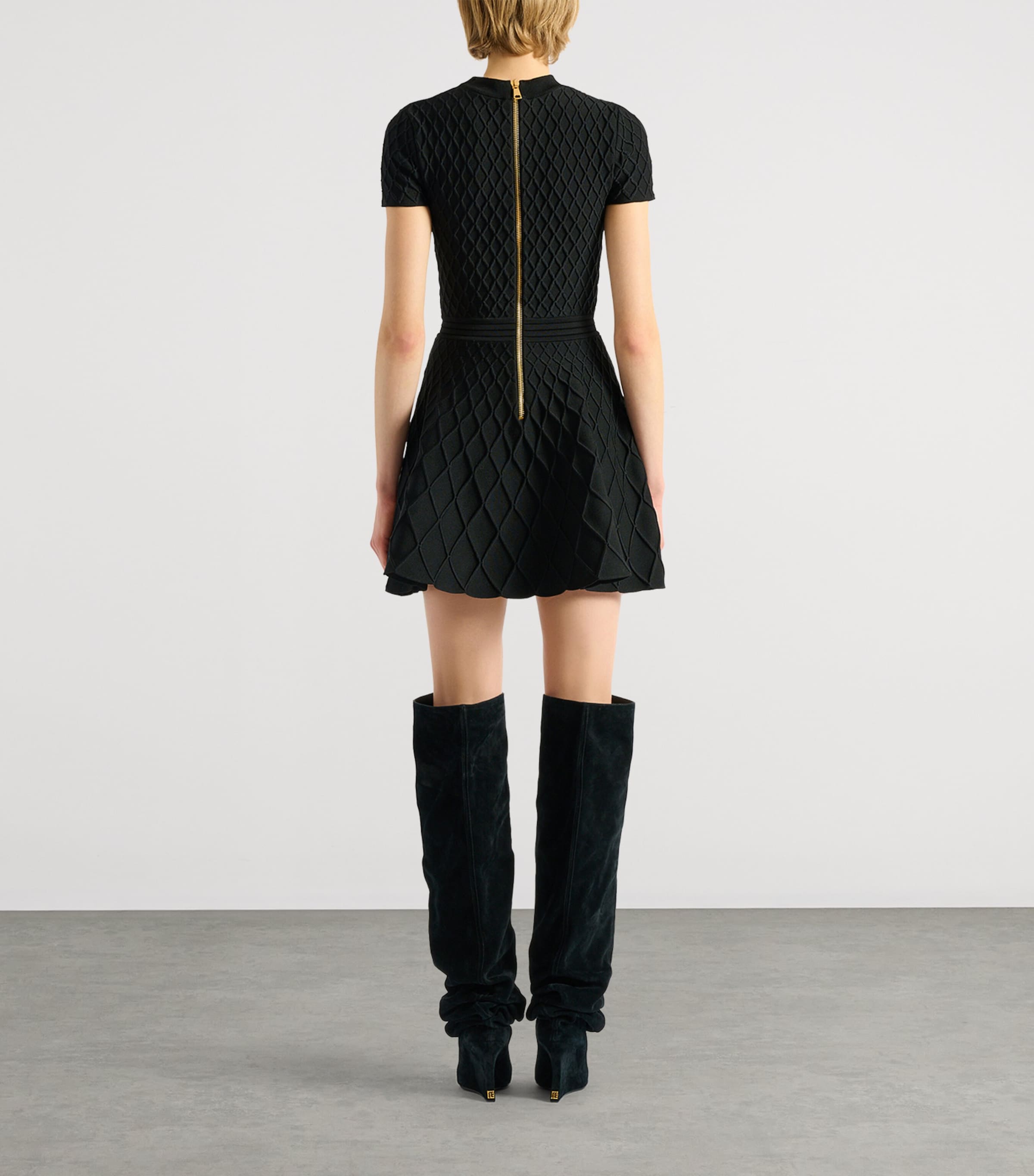 Balmain Womens Knitted Flared Mini Dress Noir Image 4