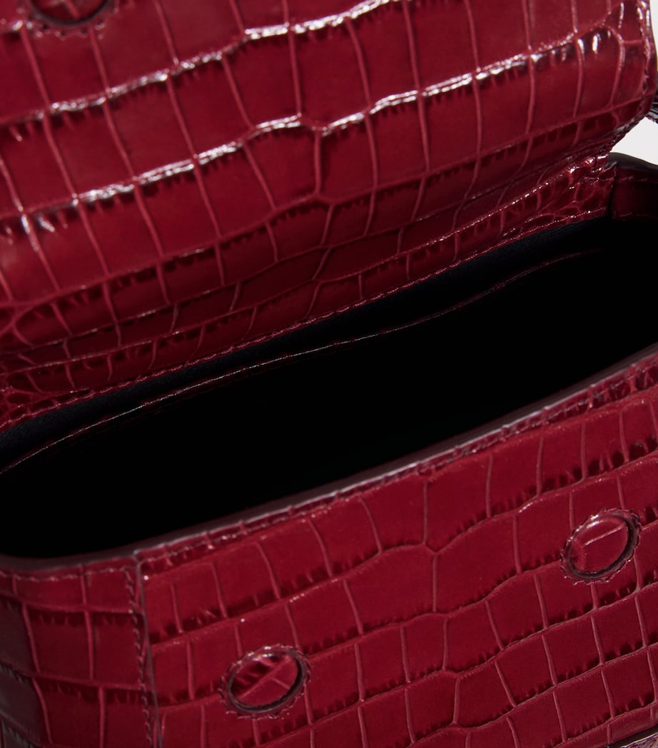 Croc-Embossed Leather Mosaic Nano Satchel Bag OXBLOOD Image 4