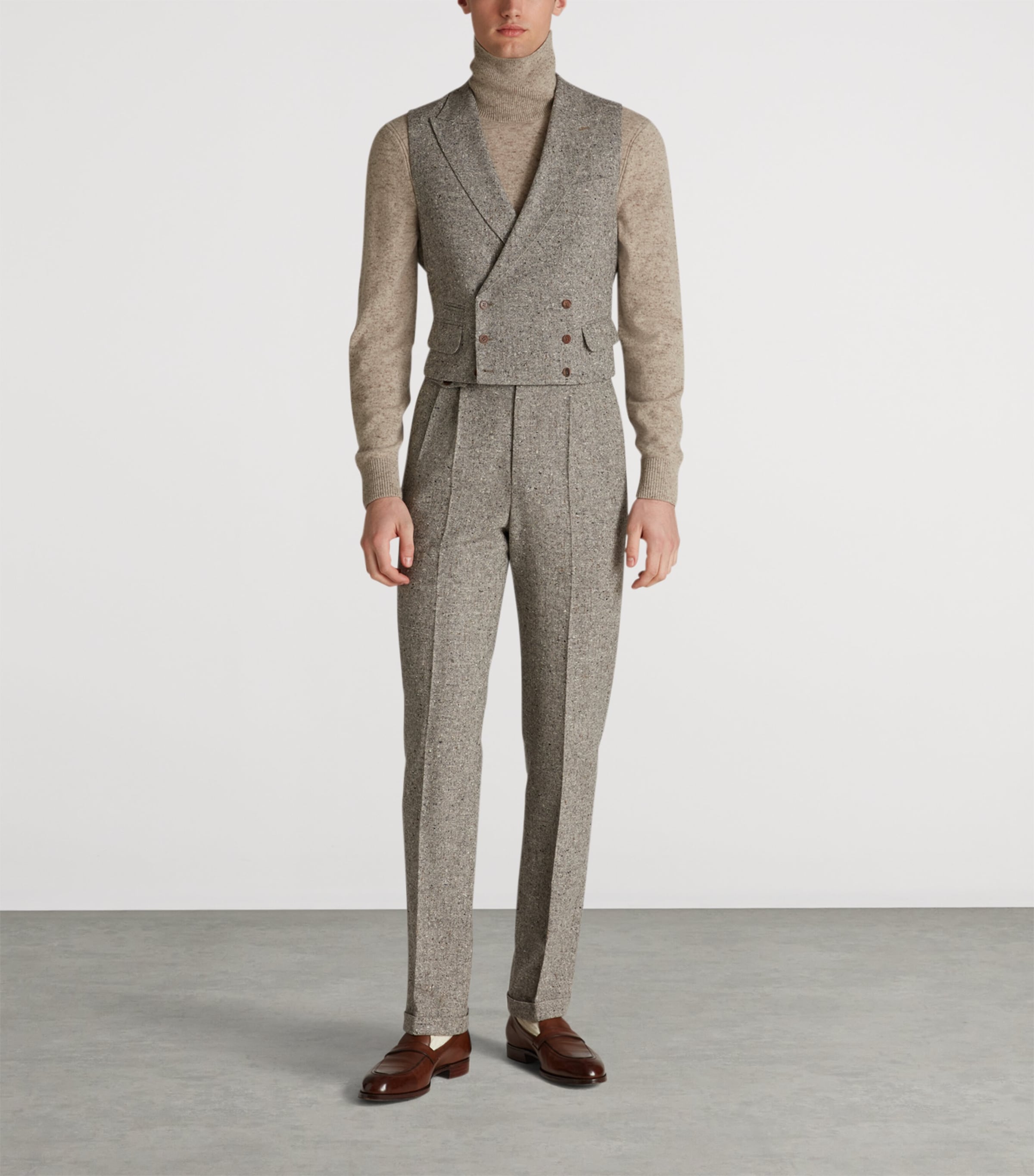 Wool Donegal Tweed Double-Breasted Waistcoat 086OATMEAL GREY Image 2