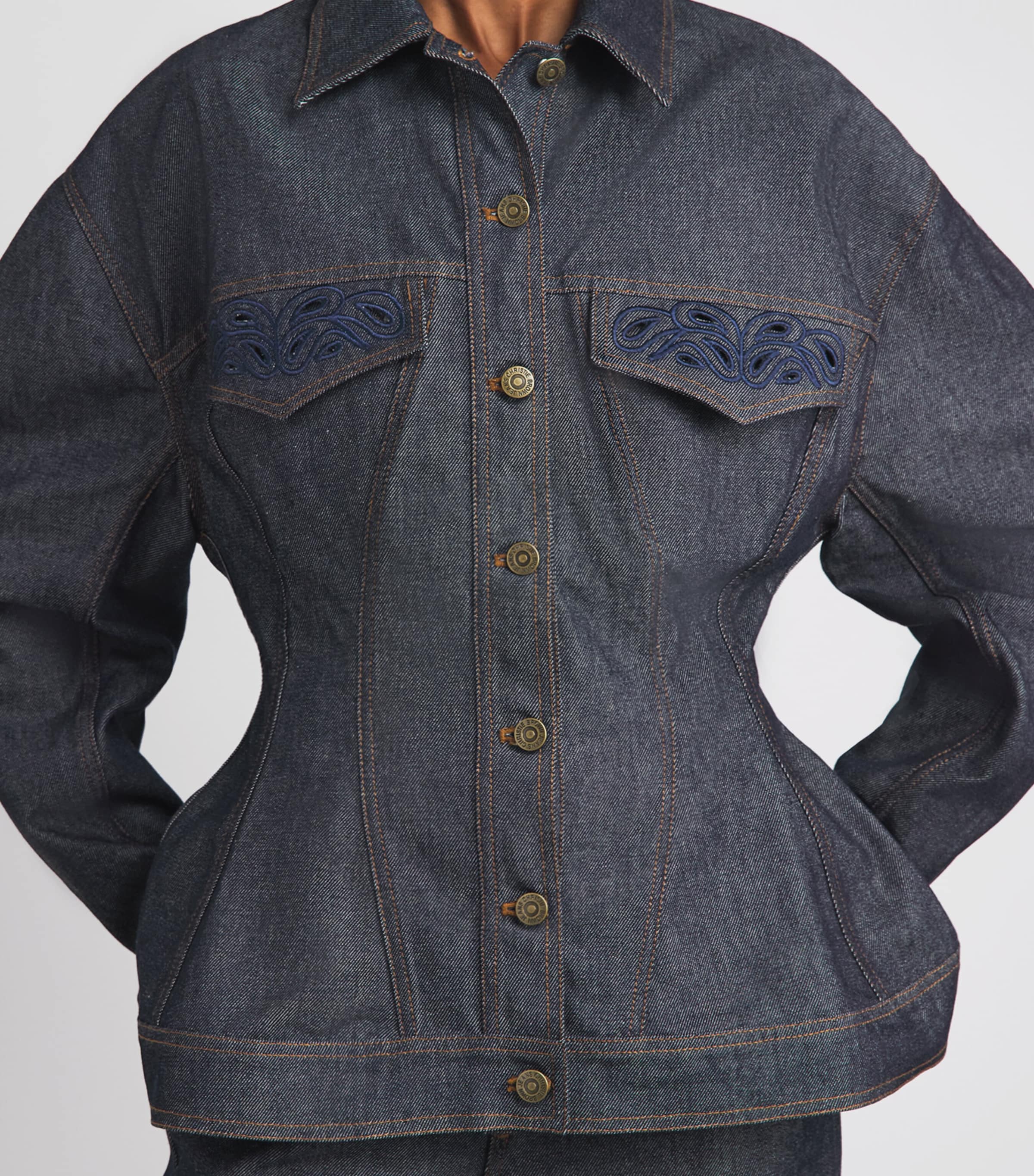 Christie Brown Womens Laser-Cut Denim Jacket Nvb Image 3